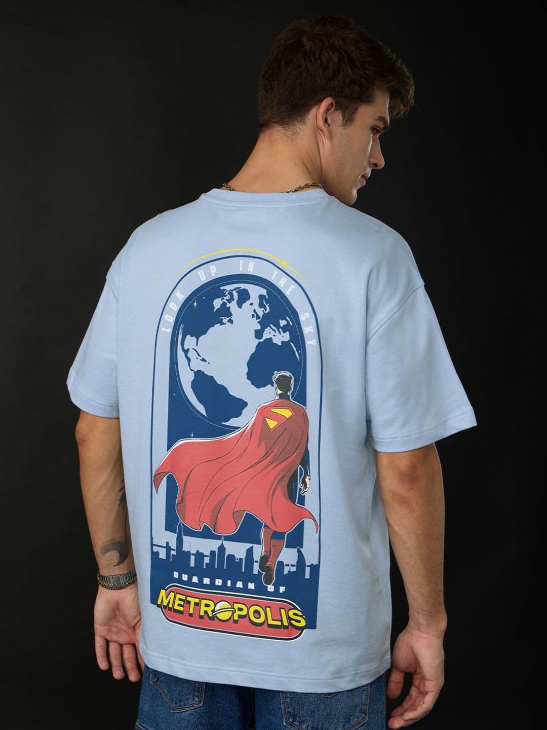 The Souled Store Men Oversized Fit Superman Printed Blue T-Shirts - view 1