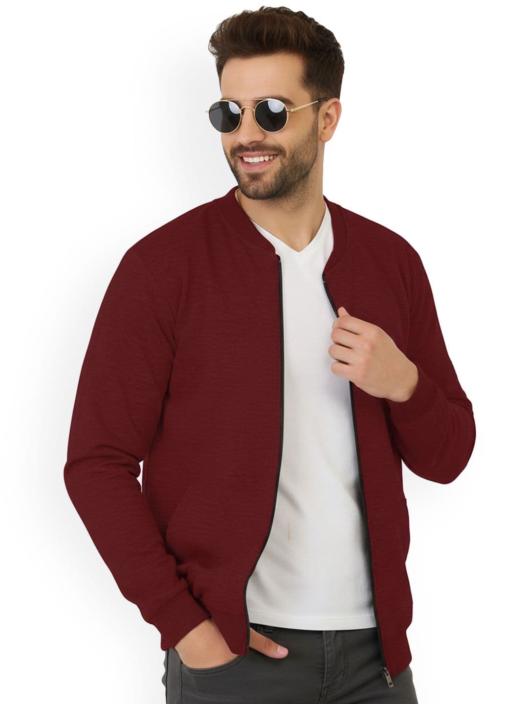 Leotude Men Stand Collar Solid Bomber Jacket With Zipper Closure And Side Pockets - view 1