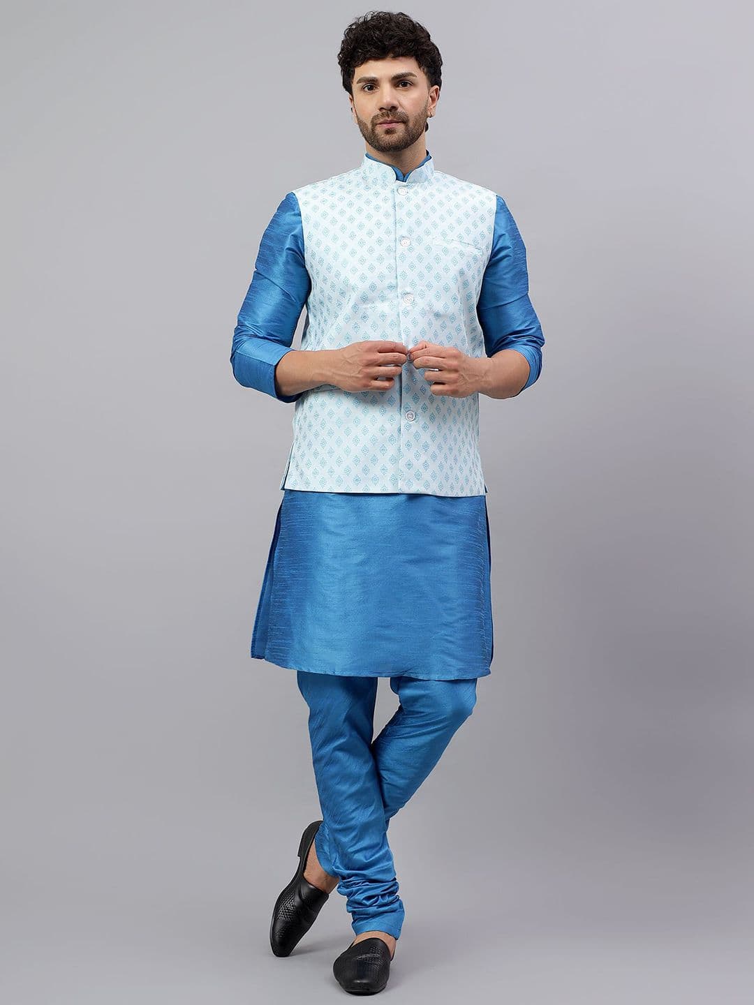 Latest Chikan Garments Ethnic Motifs Mandarin Collar Nehru Jacket - view 1