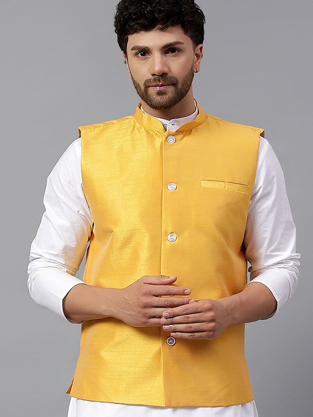 Latest Chikan Garments Men SOlid Mandarin Collar Nehru Jackets - view 1