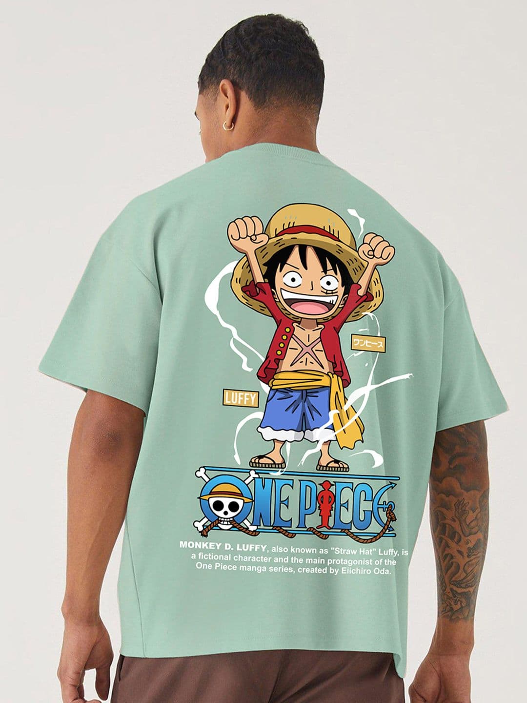 PRONK Luffy Gear Four Printed Drop-Shoulder Sleeves Pure Cotton Oversized T-Shirt - view 1