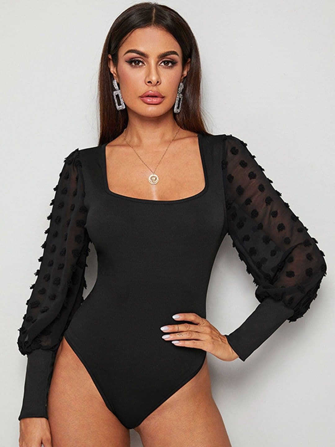 HERE&NOW Women Pompom Square Neck Bodysuit - view 1
