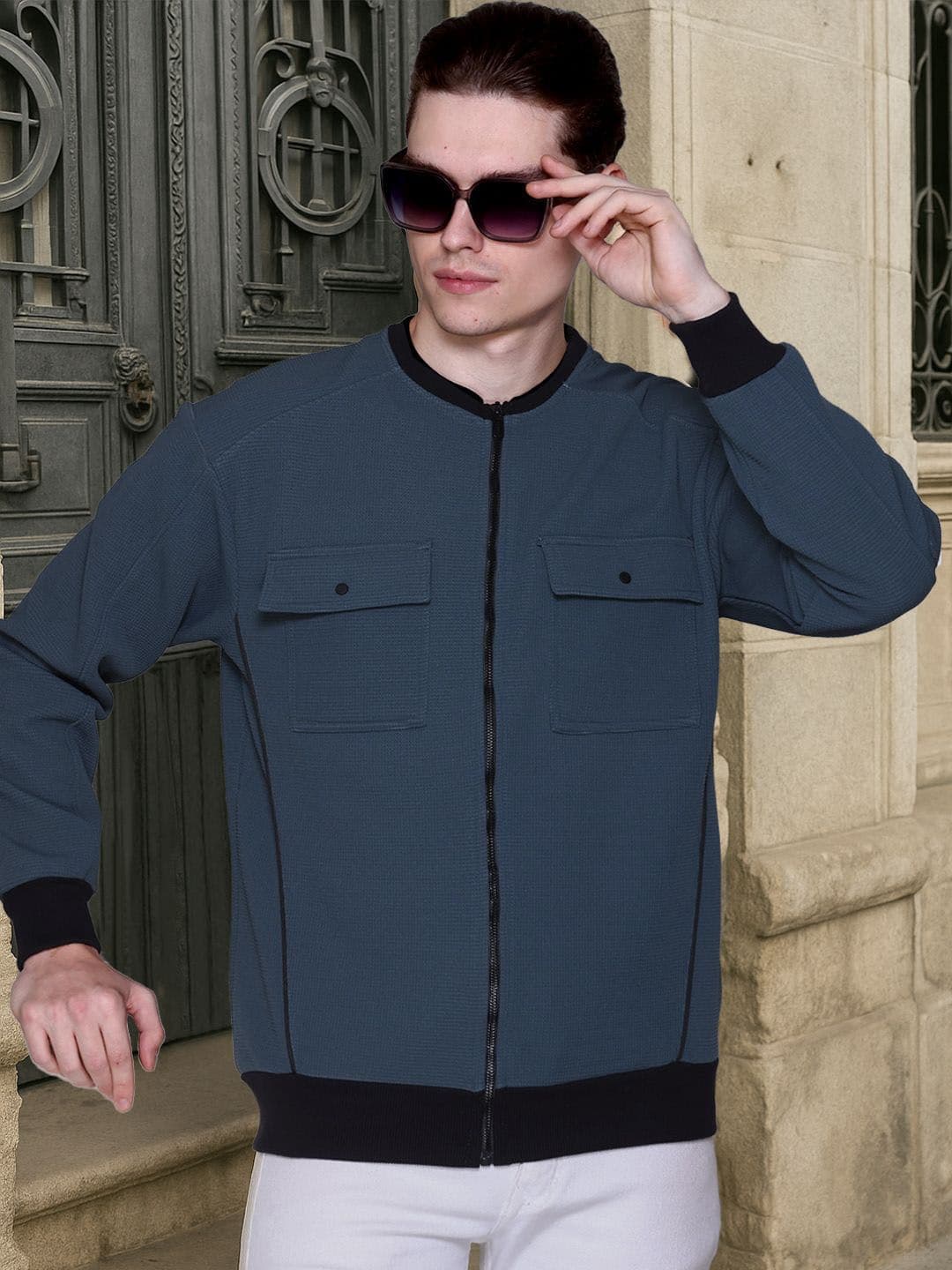 MOUNTAIN COLOURS Men Stand Collar Solid Bomber Jacket - view 1