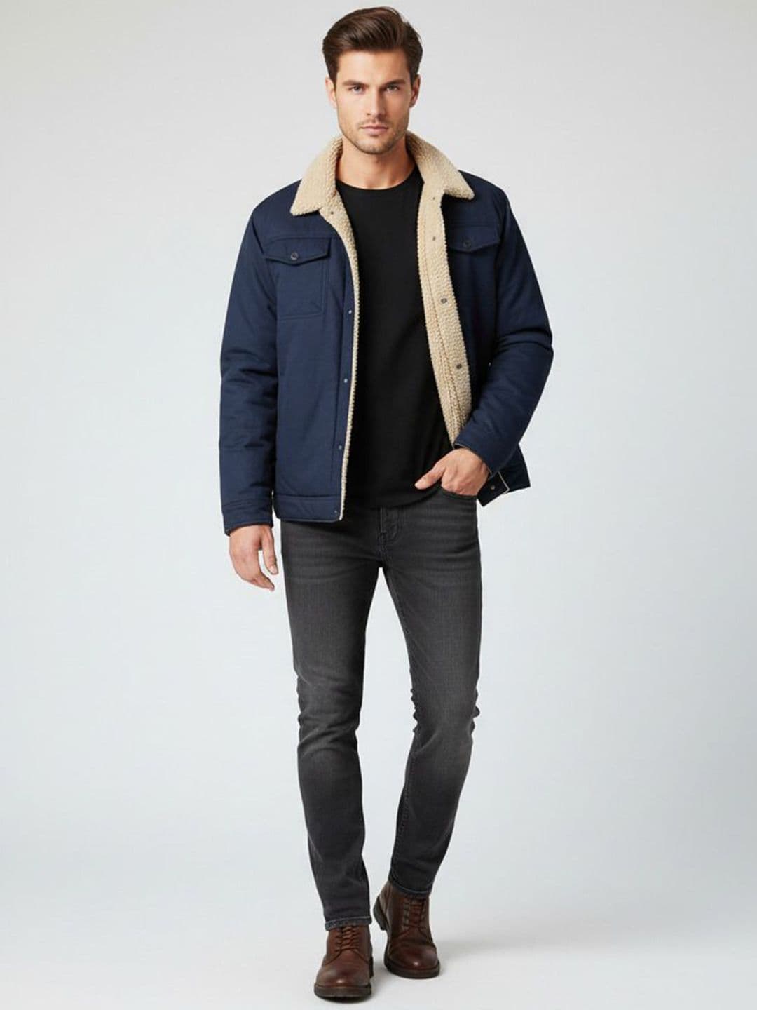Mast & Harbour Men Spread Collar Solid Open Front Jacket - view 1