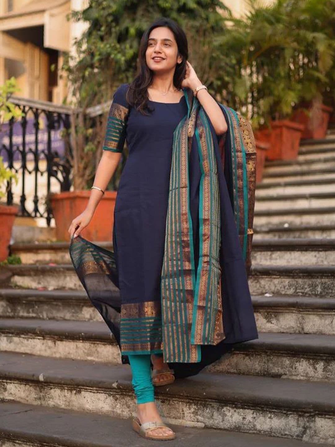 Vastukala Women Cotton Woven Design Kurta With Dupatta - view 1