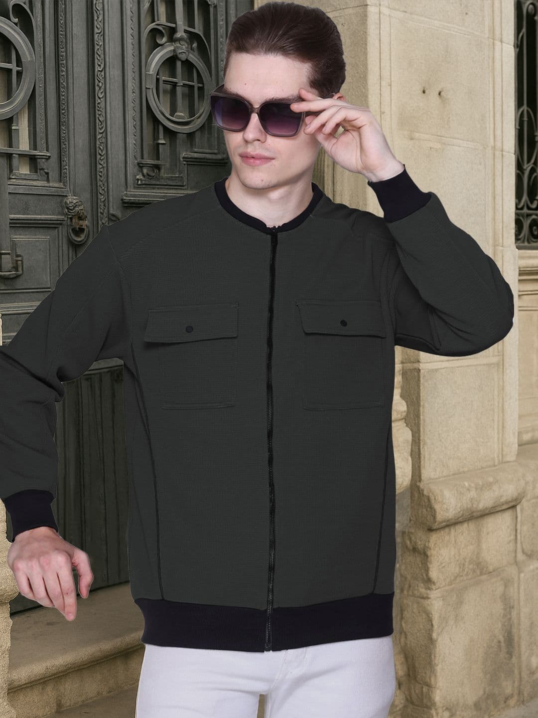 MOUNTAIN COLOURS Men Stand Collar Solid Bomber Jacket - view 1