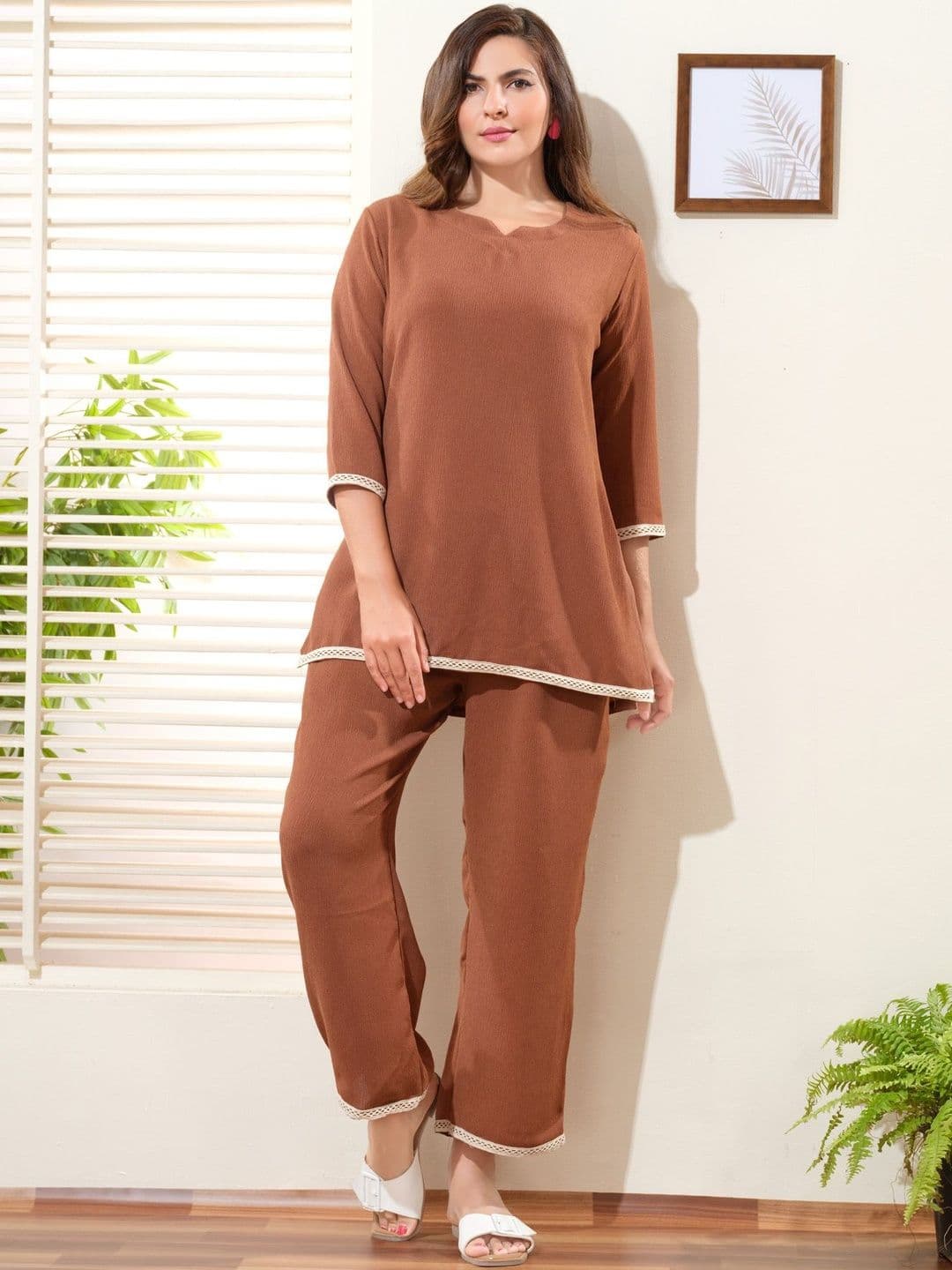 NIGHT FLOSS Women V-Neck Regular Kurti with Trousers - view 1