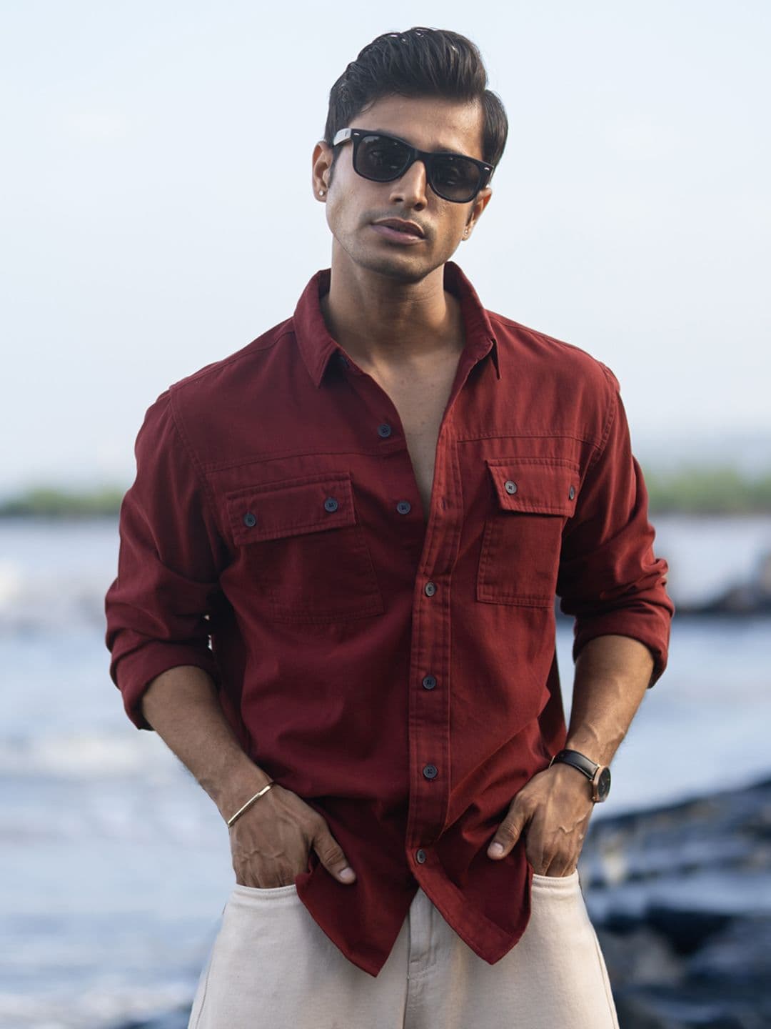 Powerlook Men Solid Spread Collar Pure Cotton Brick Casual Shirt - view 1