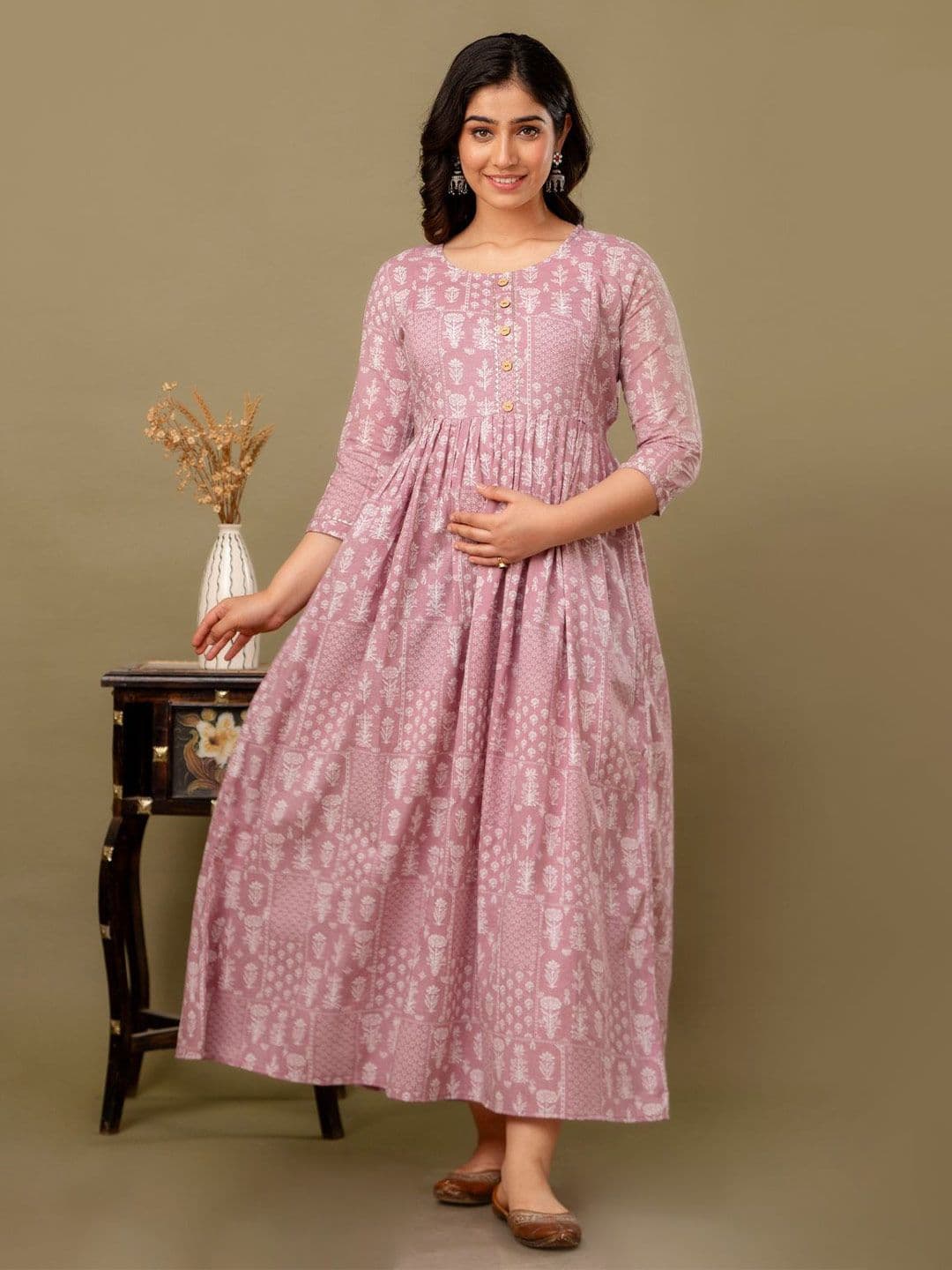 MURLI KURTI Floral Printed Maternity Fit & Flare Pure Cotton Midi Ethnic Dress - view 1