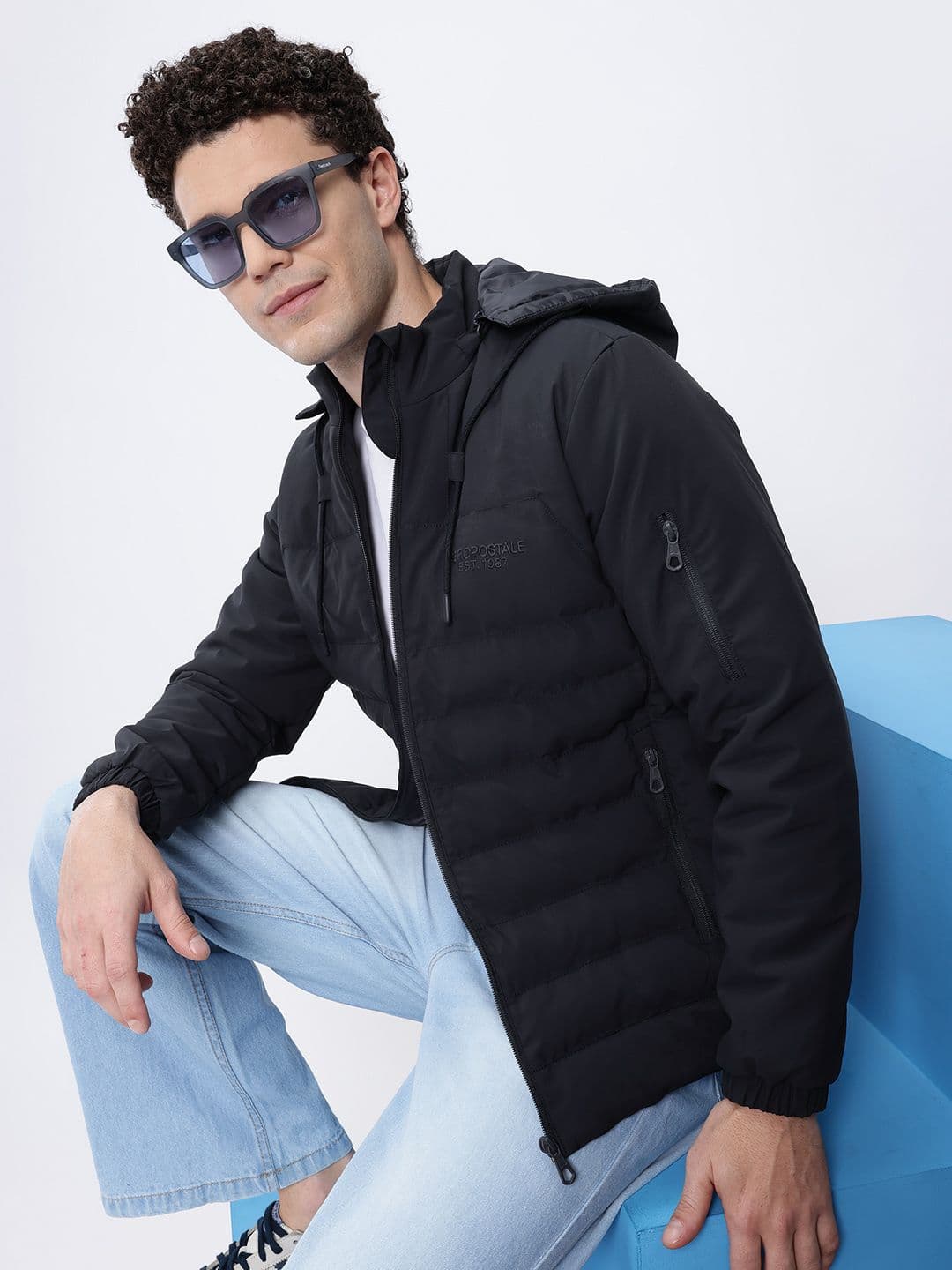 Aeropostale Solid Hooded Padded Jacket With Zip Detail - view 1