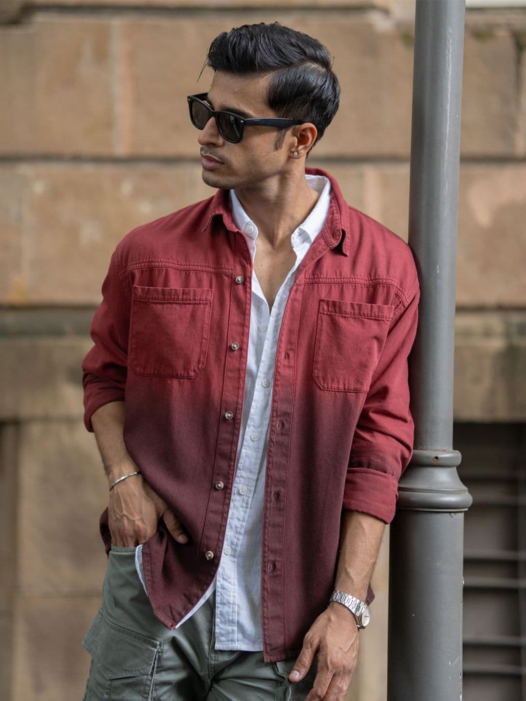 Powerlook Men Solid Spread Collar Cotton Cotton Brick Casual Shirt - view 1