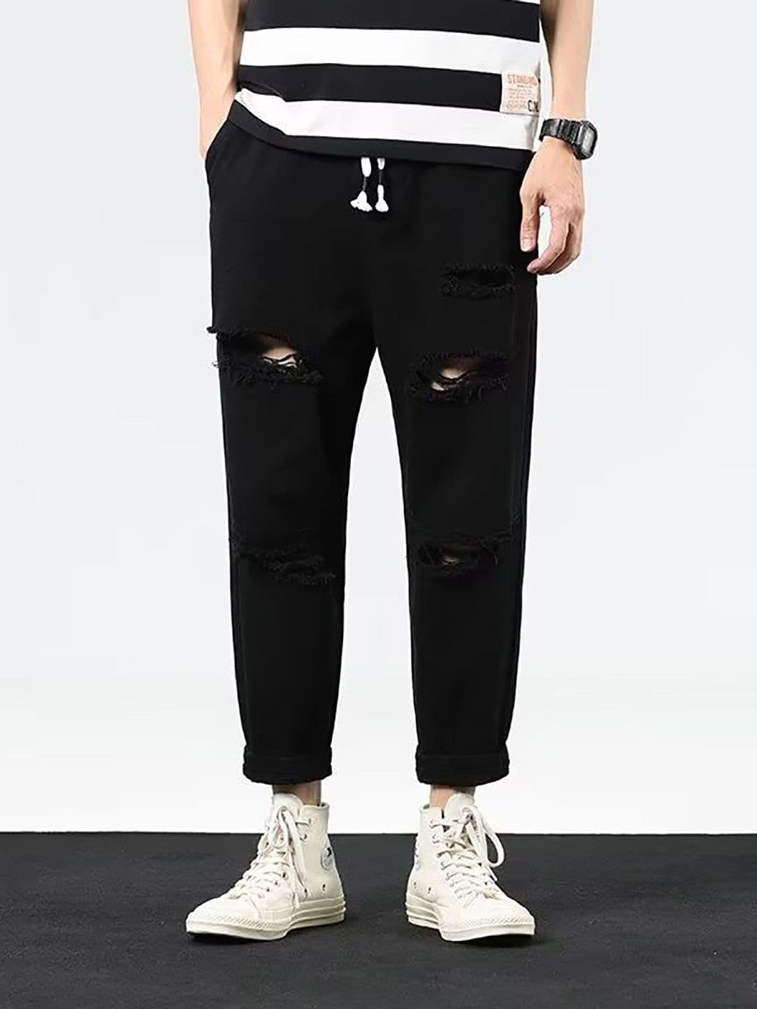 StyleCast Men Jogger Fit Mid-Rise Highly Distressed Jeans - view 1