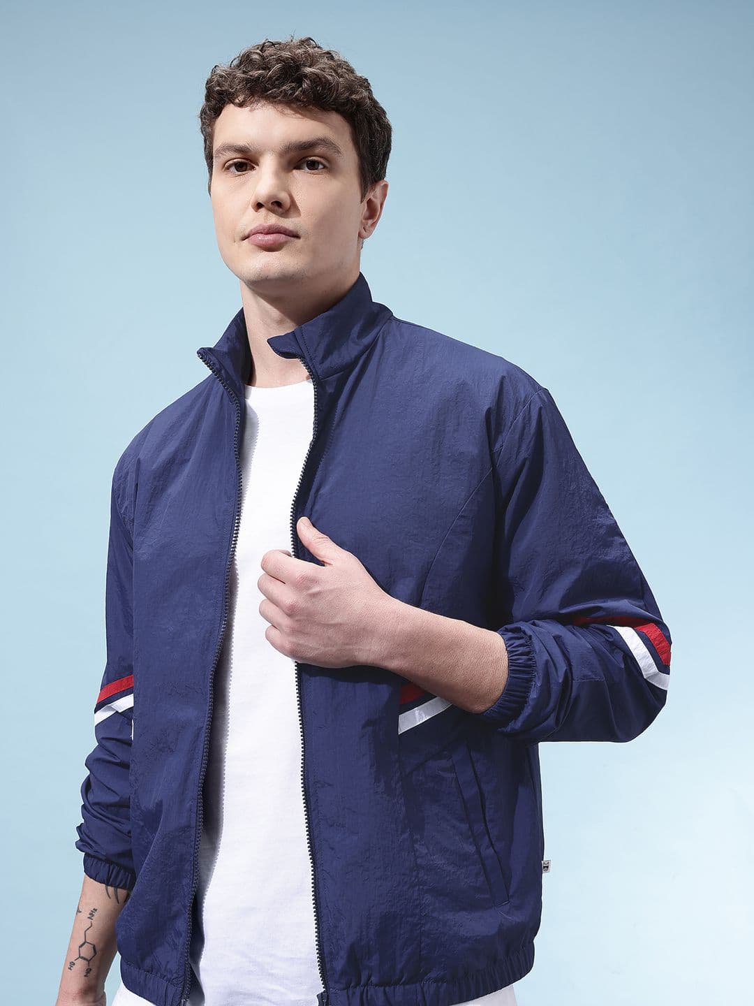 glitchez Mock Collar Panelled Nautical Windcheater Jacket - view 1