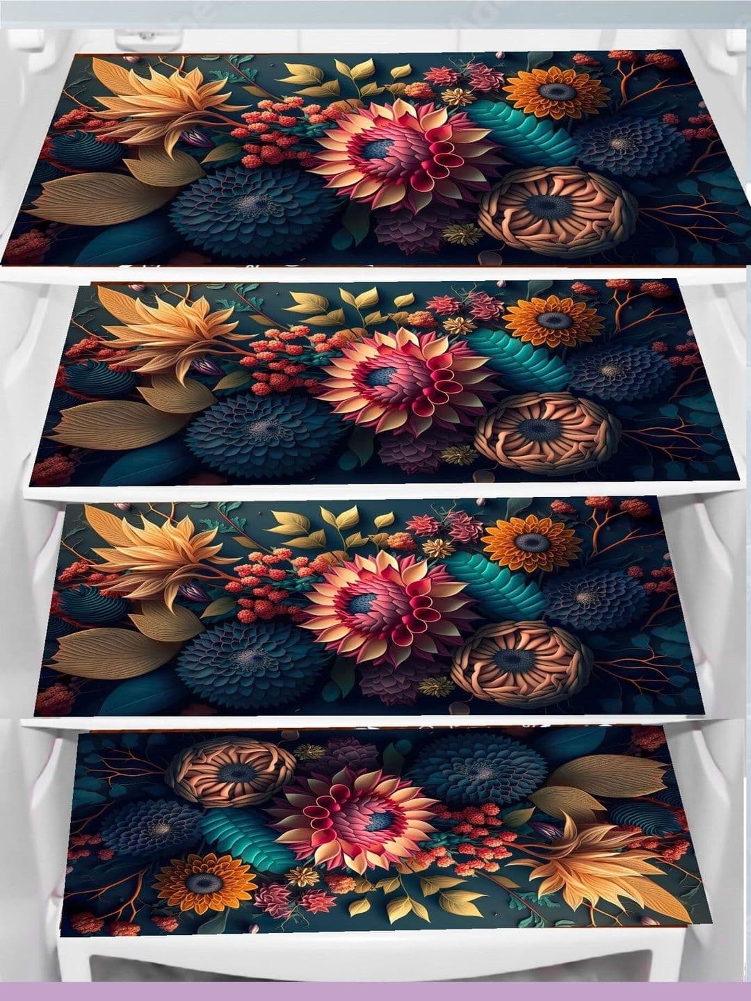 TRENDY RABBIT Black & Pink 4 Pieces Printed Refrigerator Fridge Mats - view 1