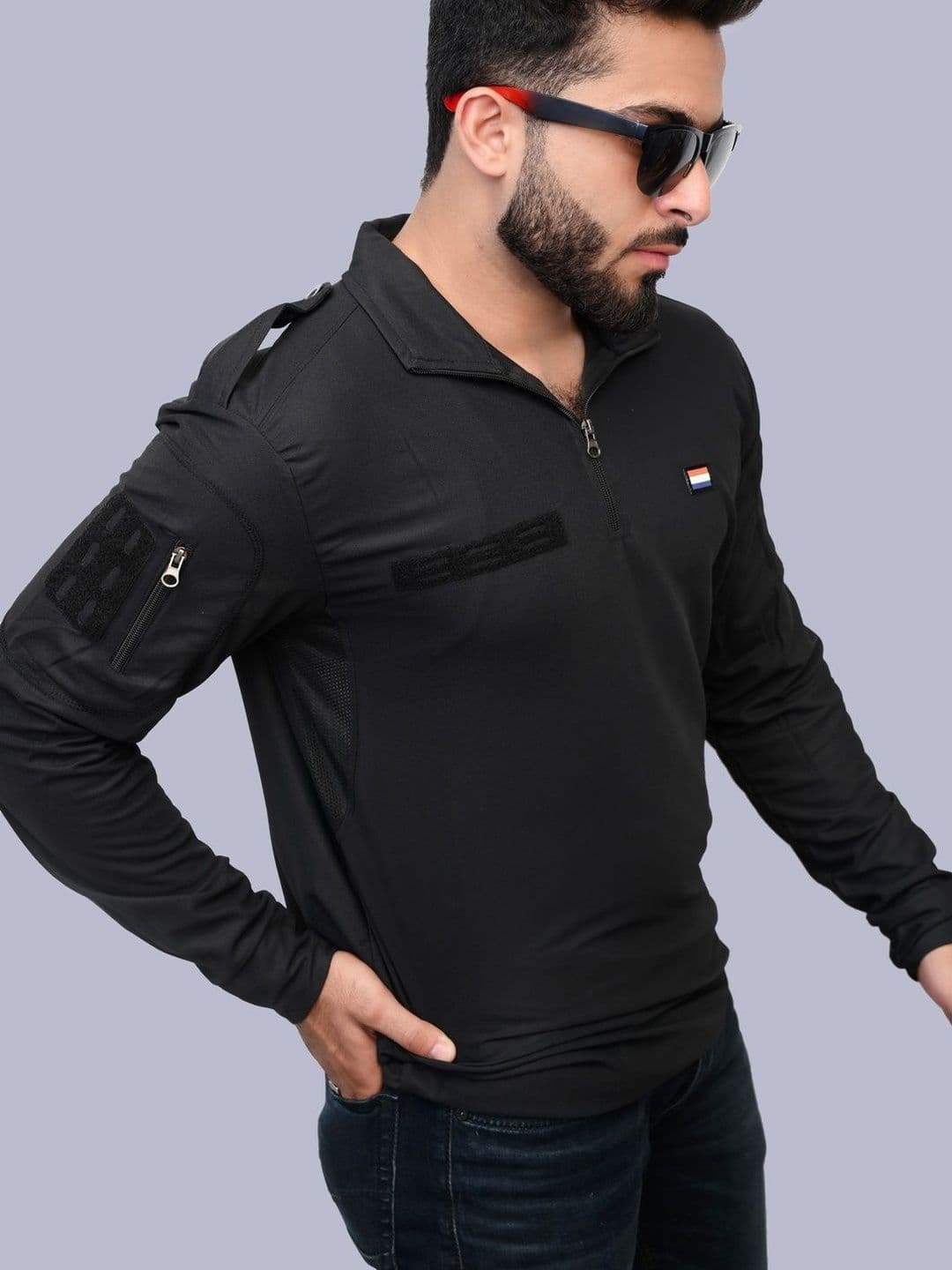 Para Trooper Men Self Design Polo Collar Long Sleeves Cotton Regular Fit T-shirt - view 1