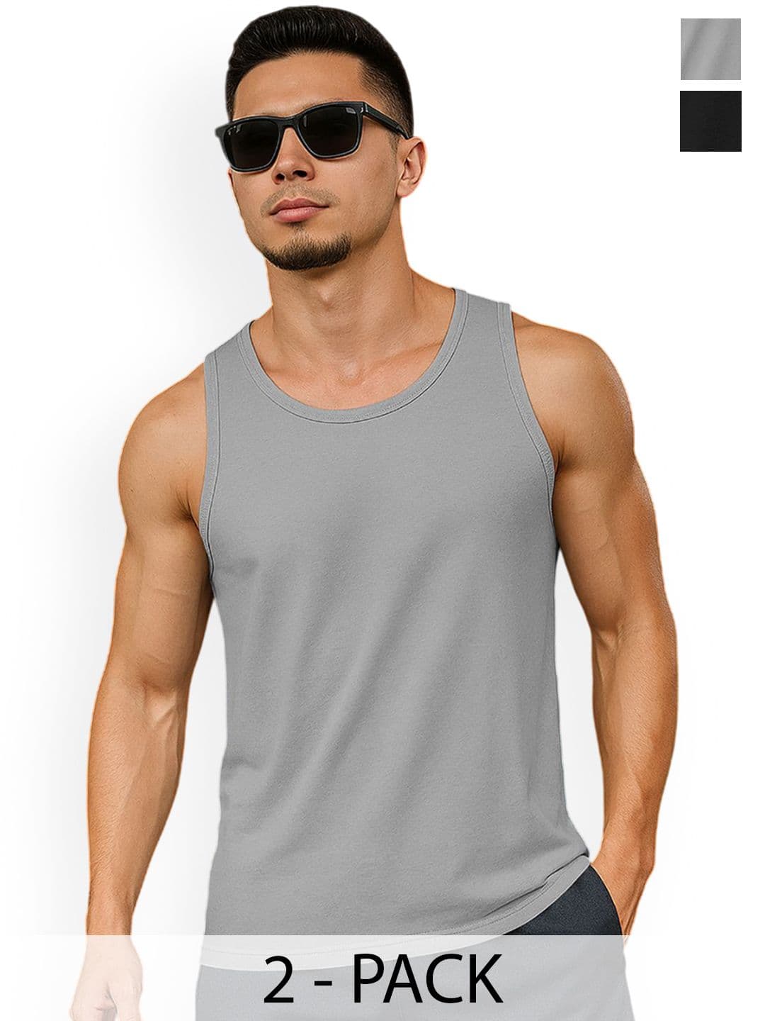 BEING WANTED Men Pack Of 2 Pure Cotton Round Neck Innerwear Vests - view 1
