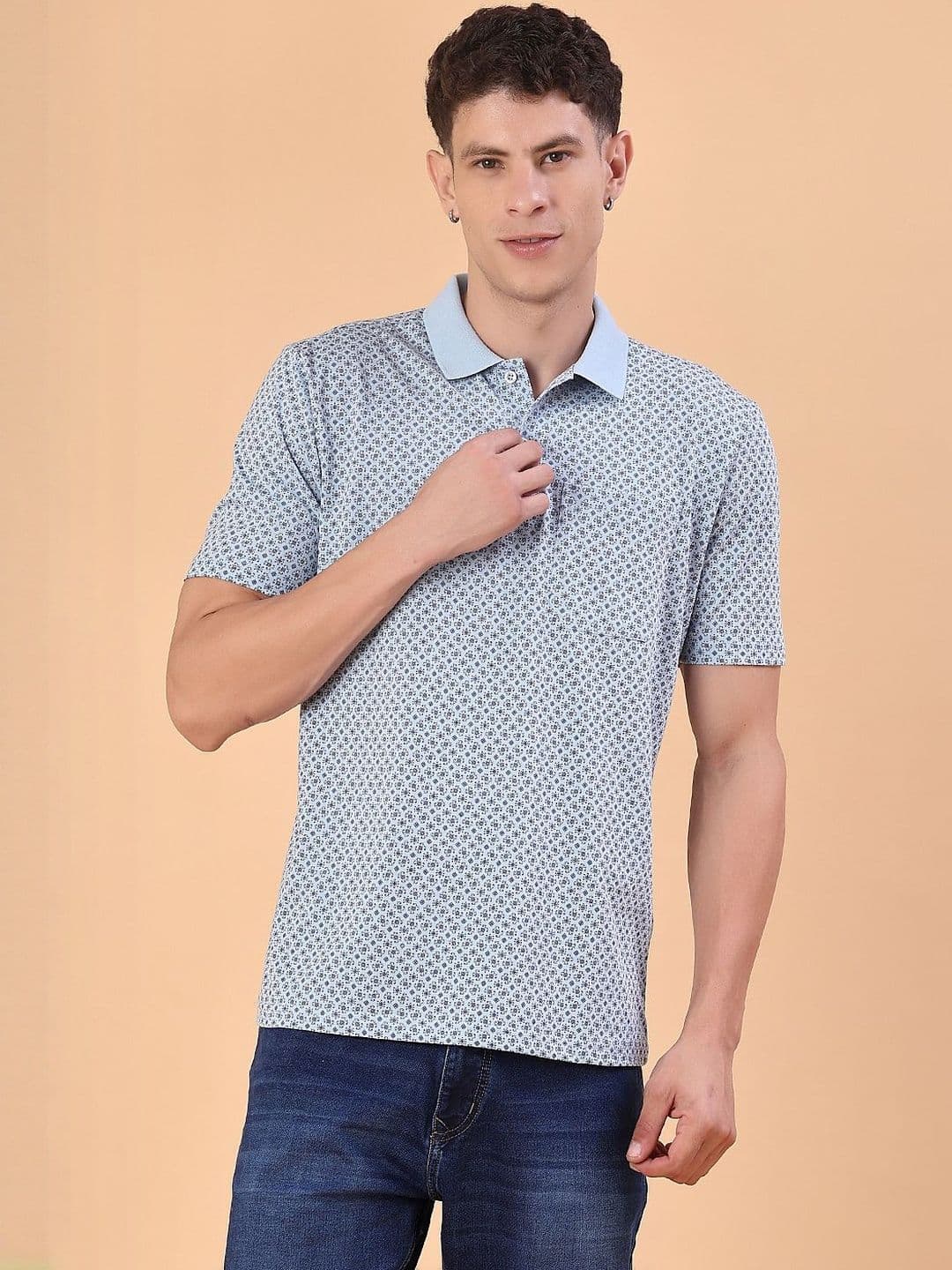V-Mart Printed Short Sleeves Cotton Polo Collar T-shirt - view 1