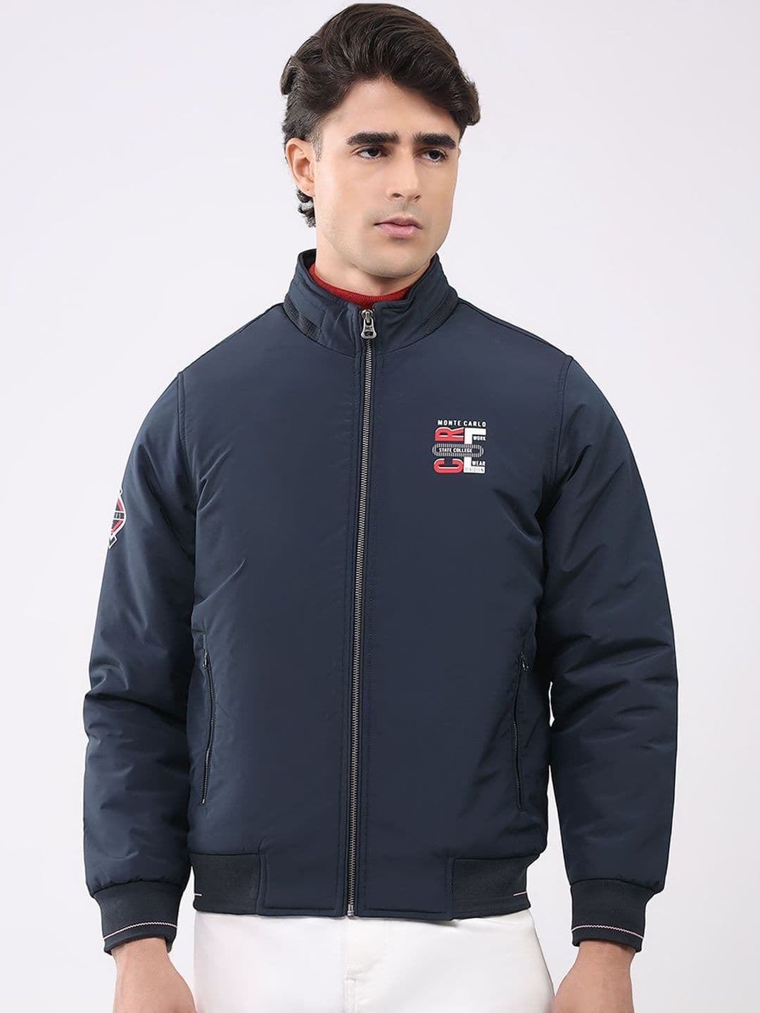 Monte Carlo Typography Printed Spread Collar Puffer Jacket - view 1