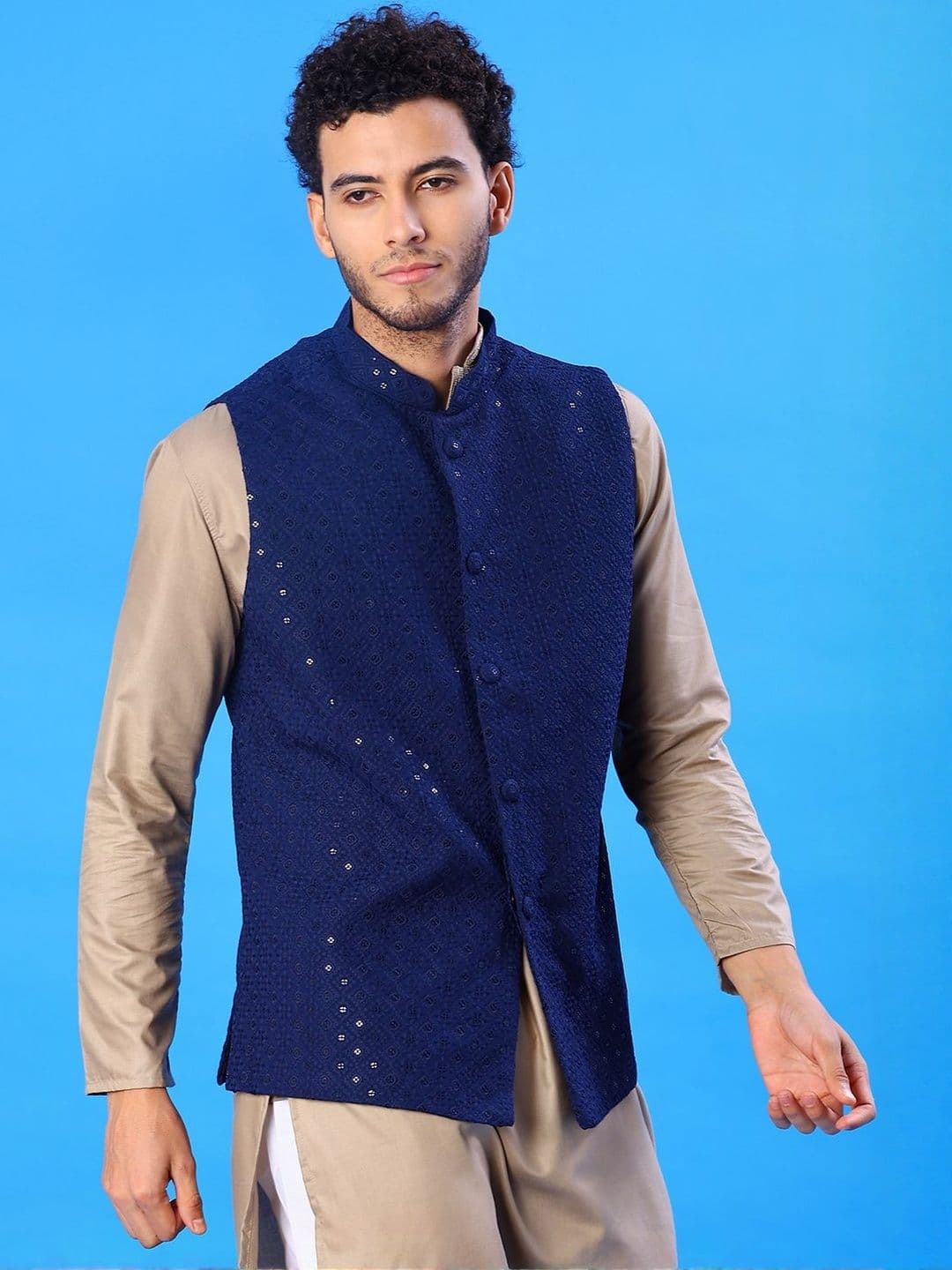 V-Mart Embroidered Mandarin Collar Sleeveless Nehru Jacket - view 1