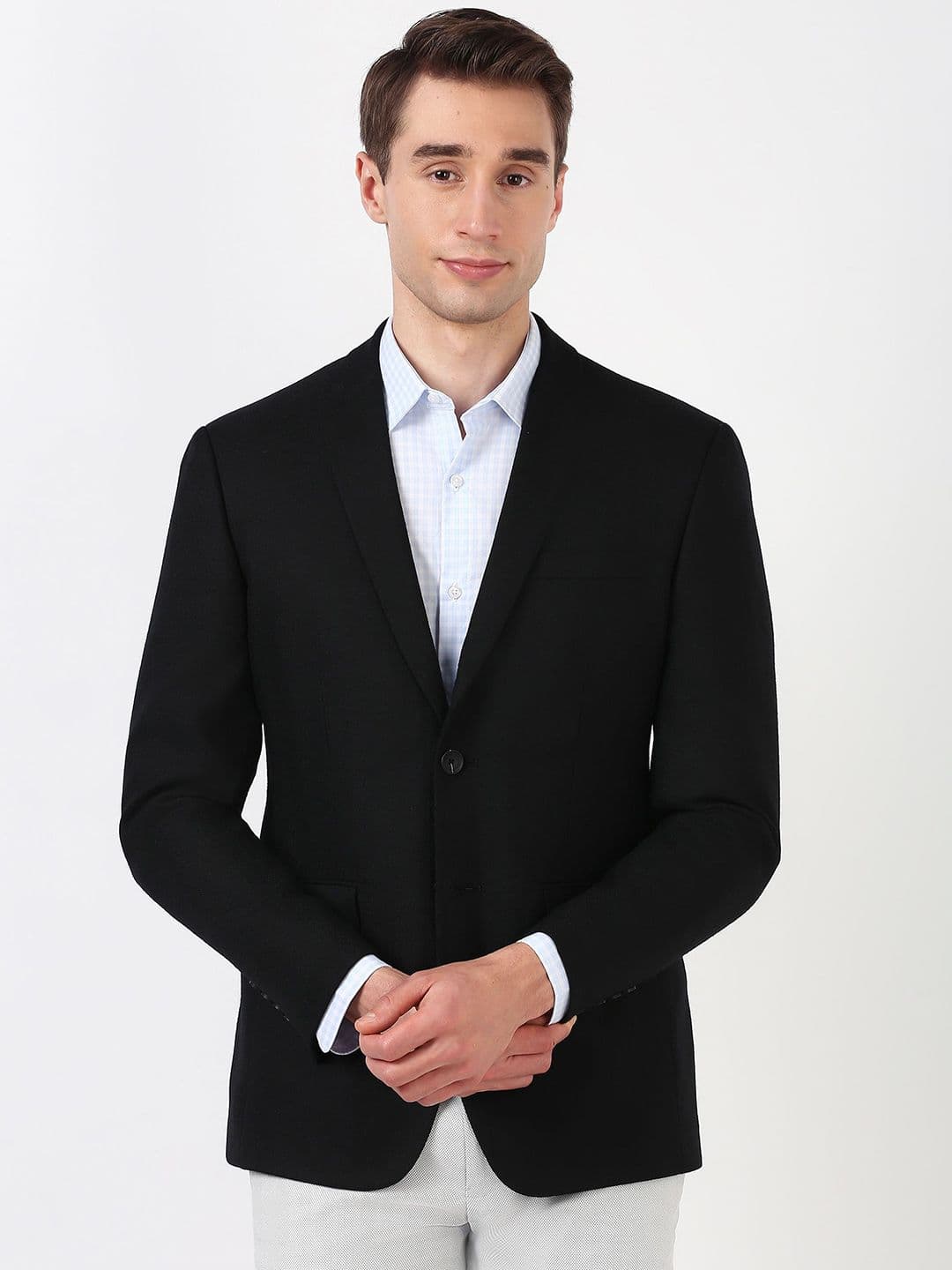 Peter England Elite Textured Notched Lapel Slim-Fit Single-Breasted Formal Blazer - view 1