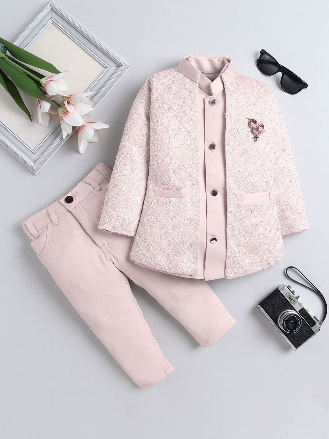 FOURFOLDS Boys Embroidered Mandarin Collar Sherwani Set - view 1