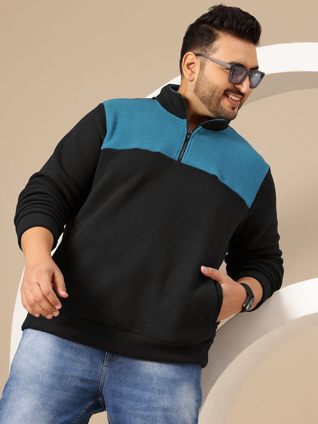 Sztori Plus Size Colourblocked Mock Collar Lightweight Tailored Jacket - view 1