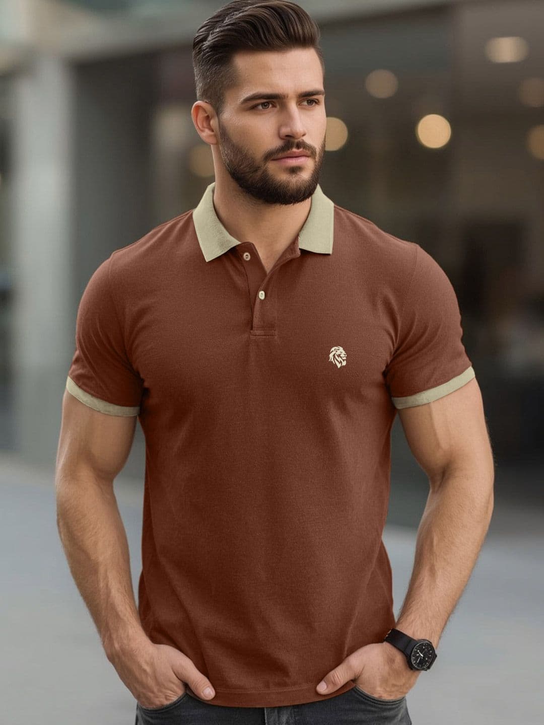 Leotude Polo Collar Short Sleeves Comfortable Regular Fit T-Shirt - view 1