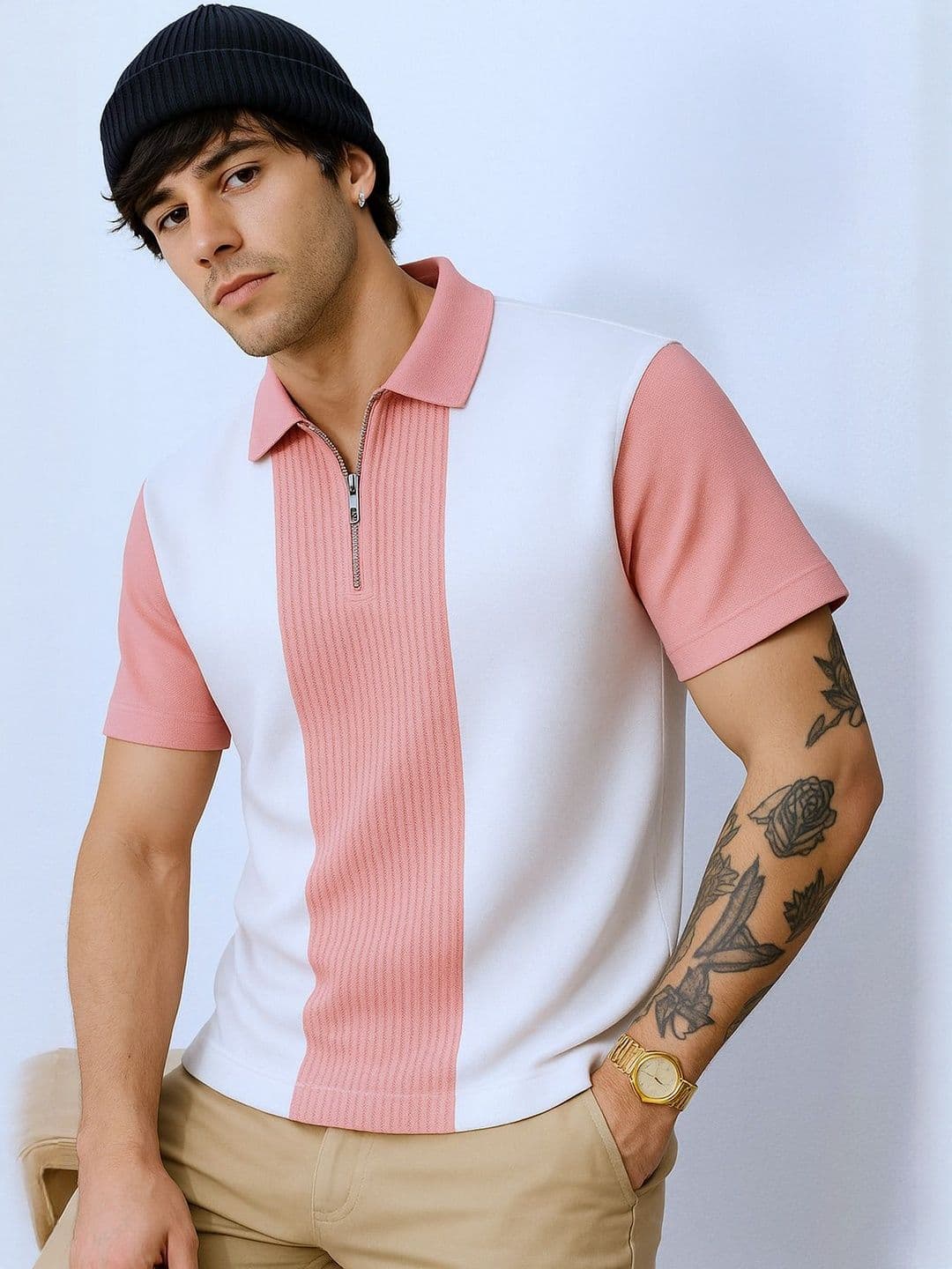 Try This Men Colourblocked Polo Collar Short Sleeve T-shirt - view 1
