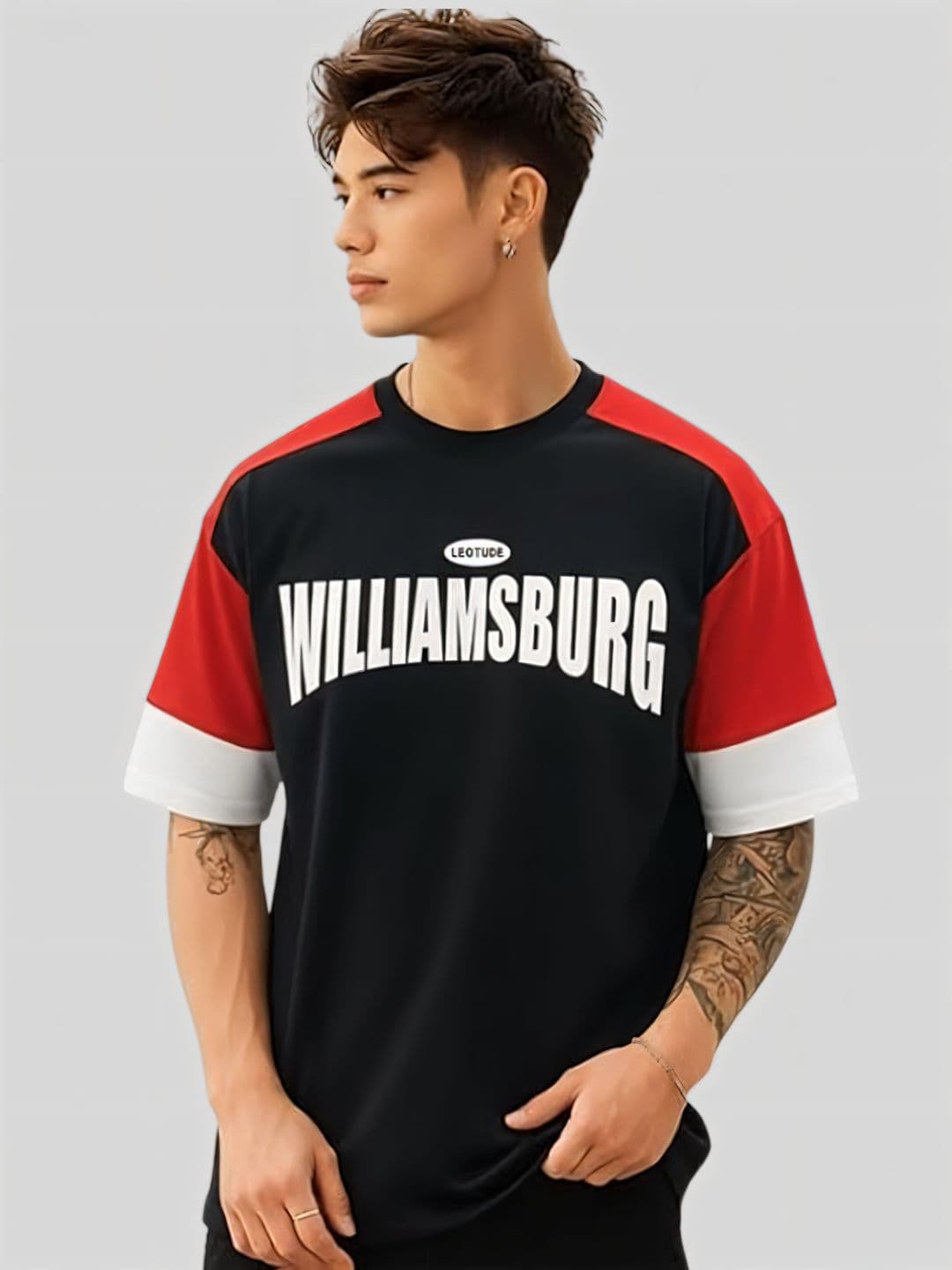 Leotude Oversized Typography Printed Round Neck T-Shirt - view 1