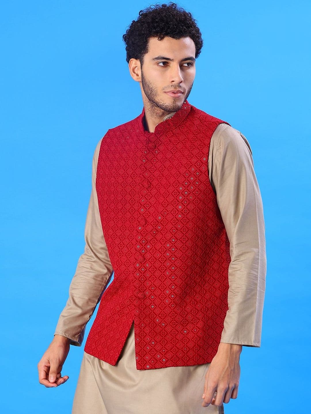 V-Mart Embroidered Mandarin Collar Sleeveless Nehru Jacket - view 1