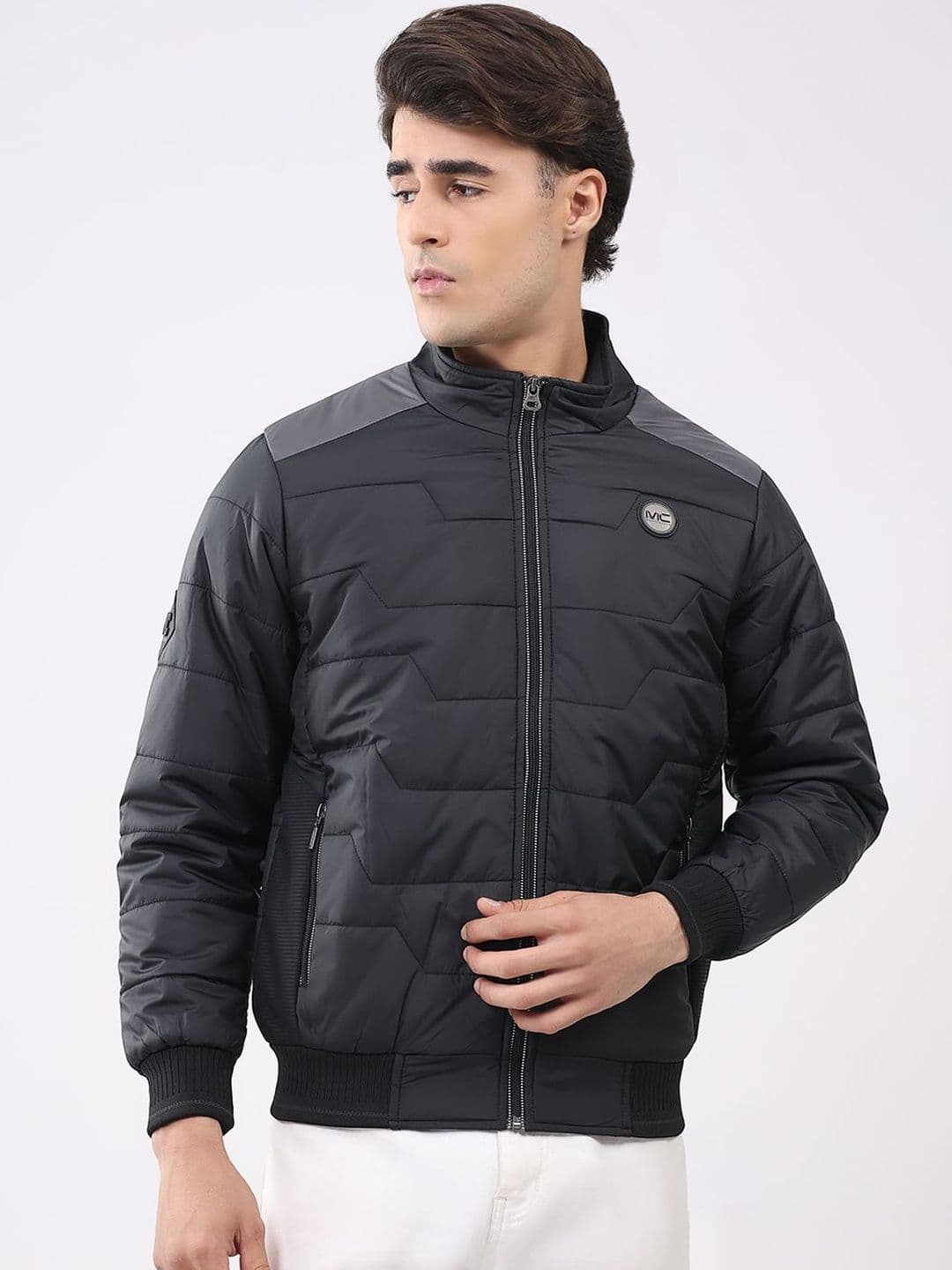 Monte Carlo Men Mock Collar Colourblocked Bomber Jacket - view 1