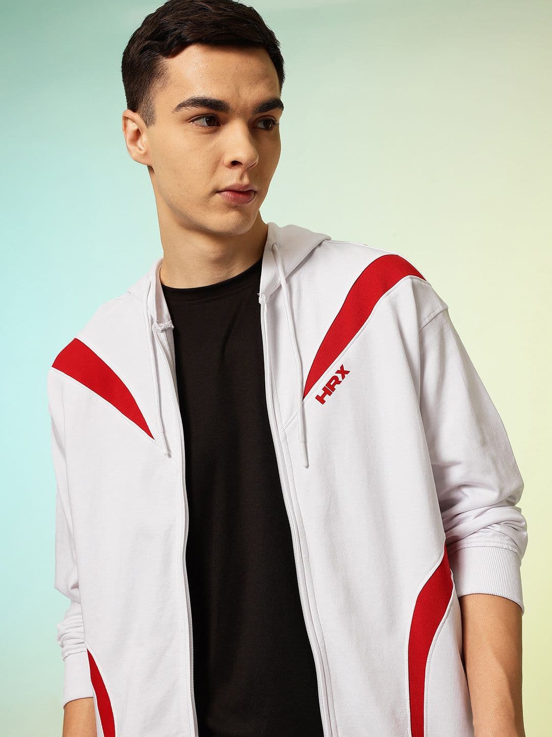 HRX by Hrithik Roshan Striped Hooded Front-Open Pure Cotton Lifestyle Sweatshirt - view 1