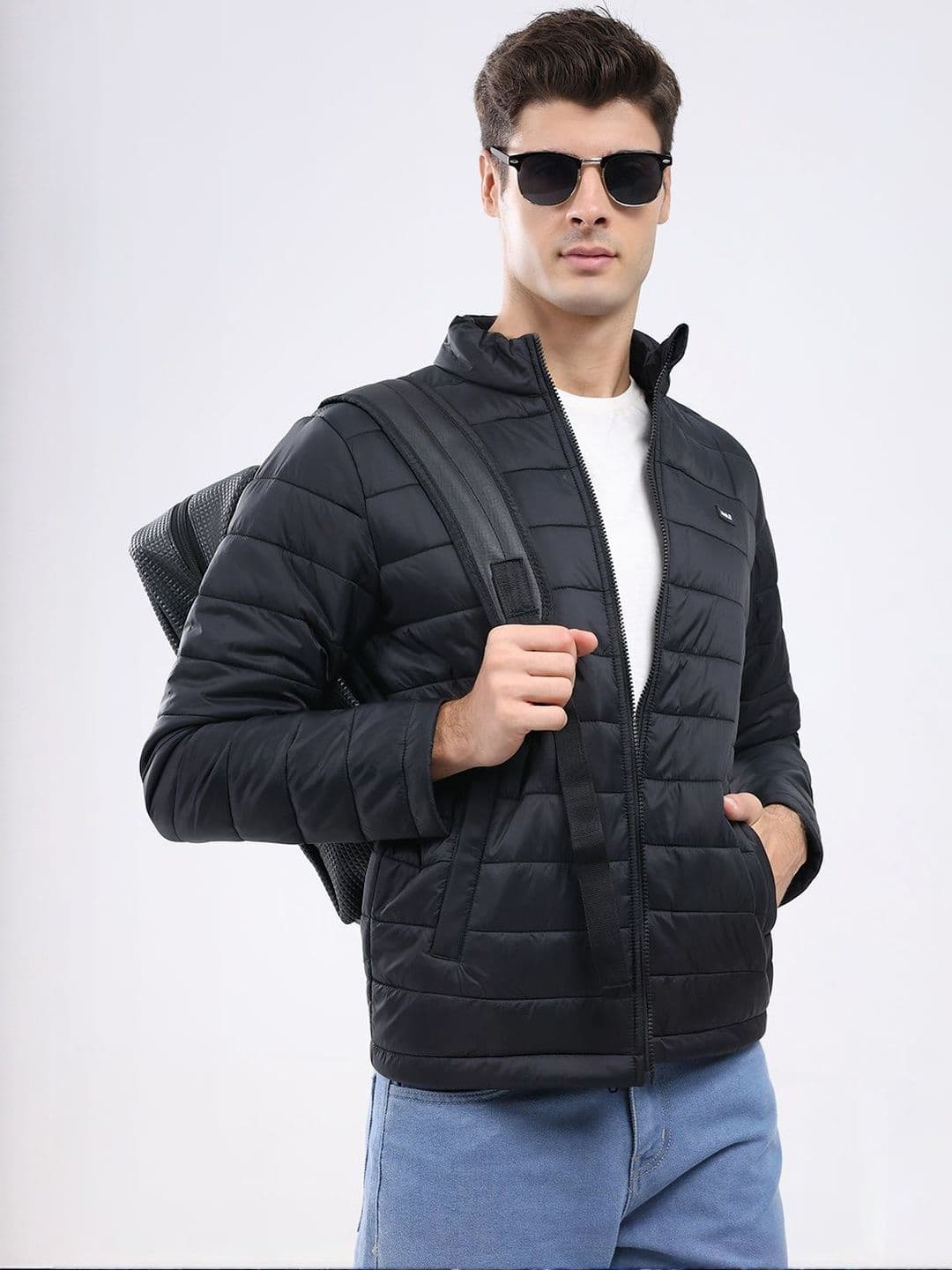 rock.it Men Mock Collared Long Sleeves Zipped Puffer Jacket - view 1