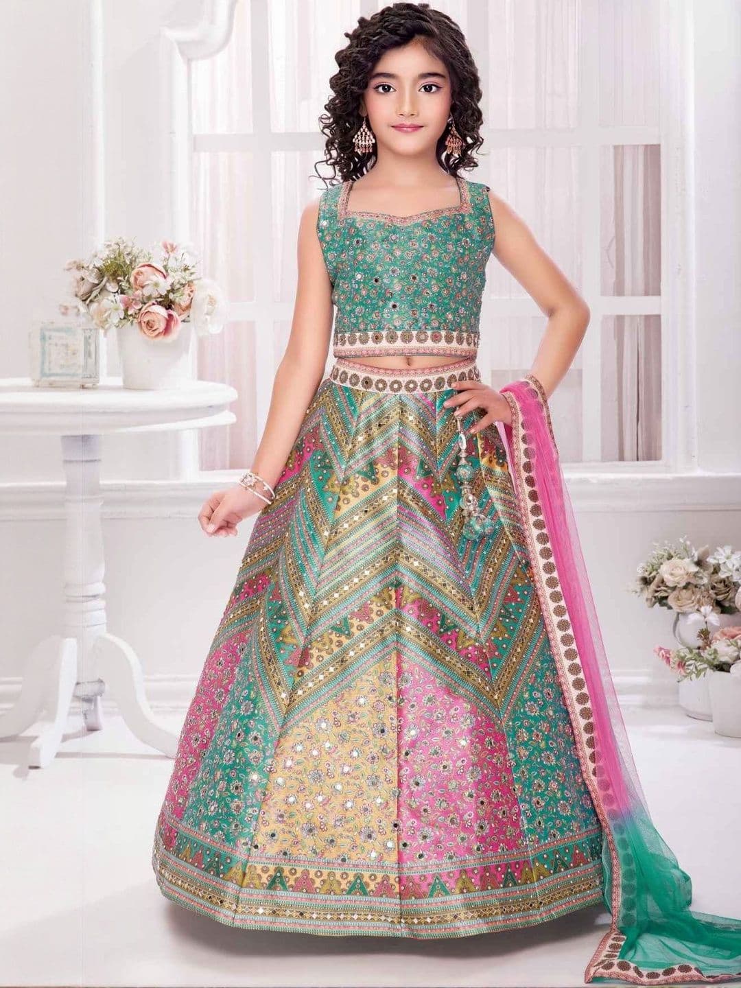 Sangria Girls Printed Ready to Wear Lehenga & Blouse With Dupatta - view 1