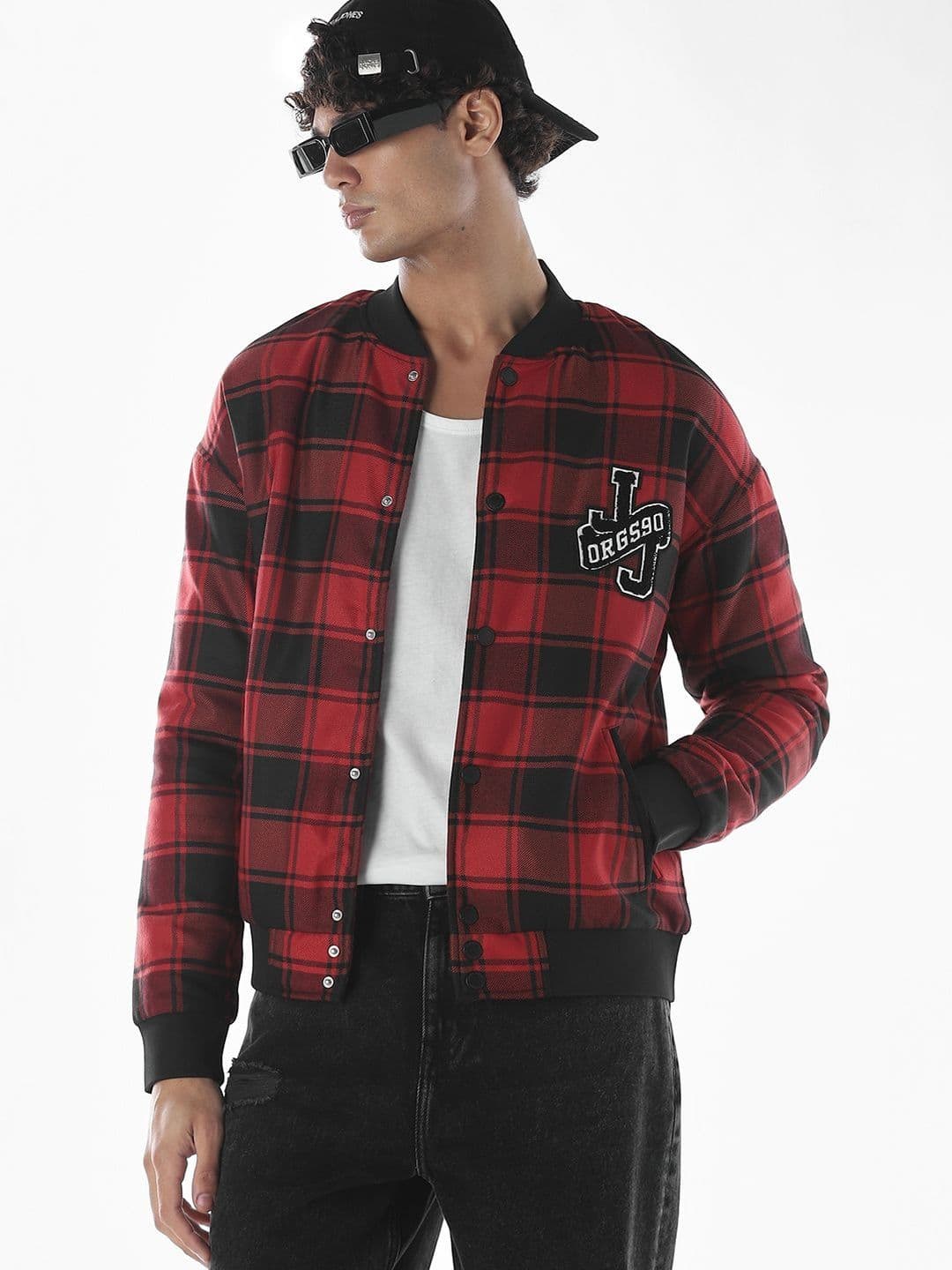 Jack & Jones Men Stand Collar Checked Bomber Jacket - view 1