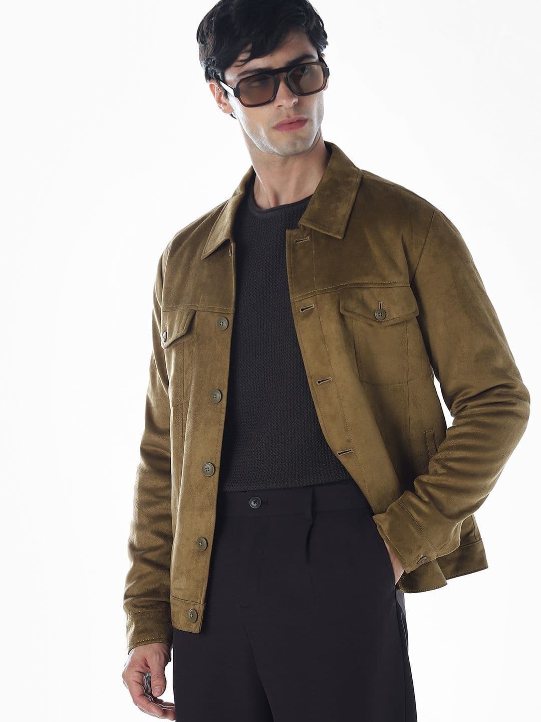 Jack & Jones Men Spread Collar Solid Denim Jacket - view 1
