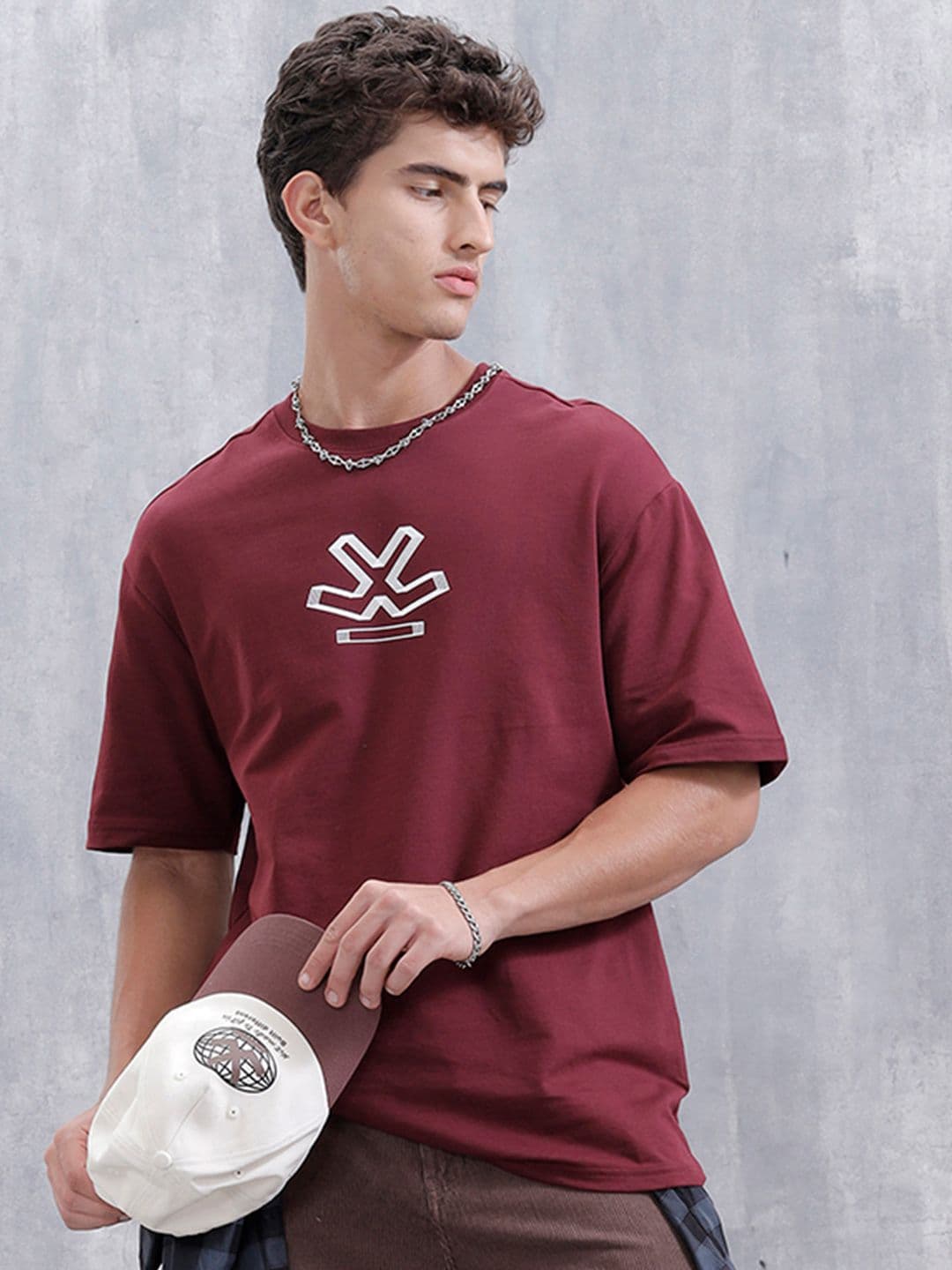 WROGN Men Printed Drop-Shoulder Sleeves Pure Cotton T-shirt - view 1