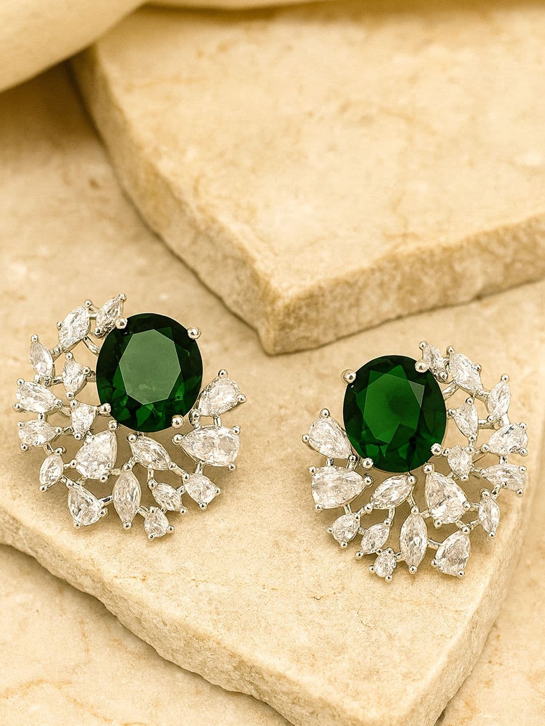 KARATCART Green American Diamond Drop Earrings - view 1