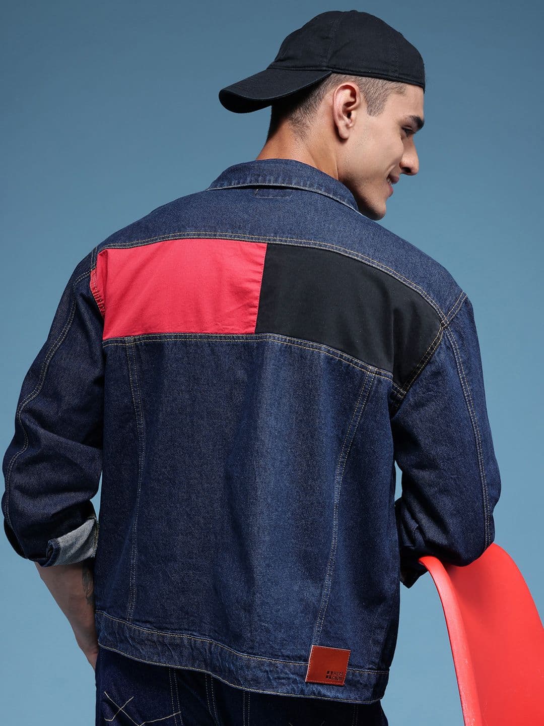 HERE&NOW Pure Cotton Colourblocked Denim Trucker Jacket - view 1