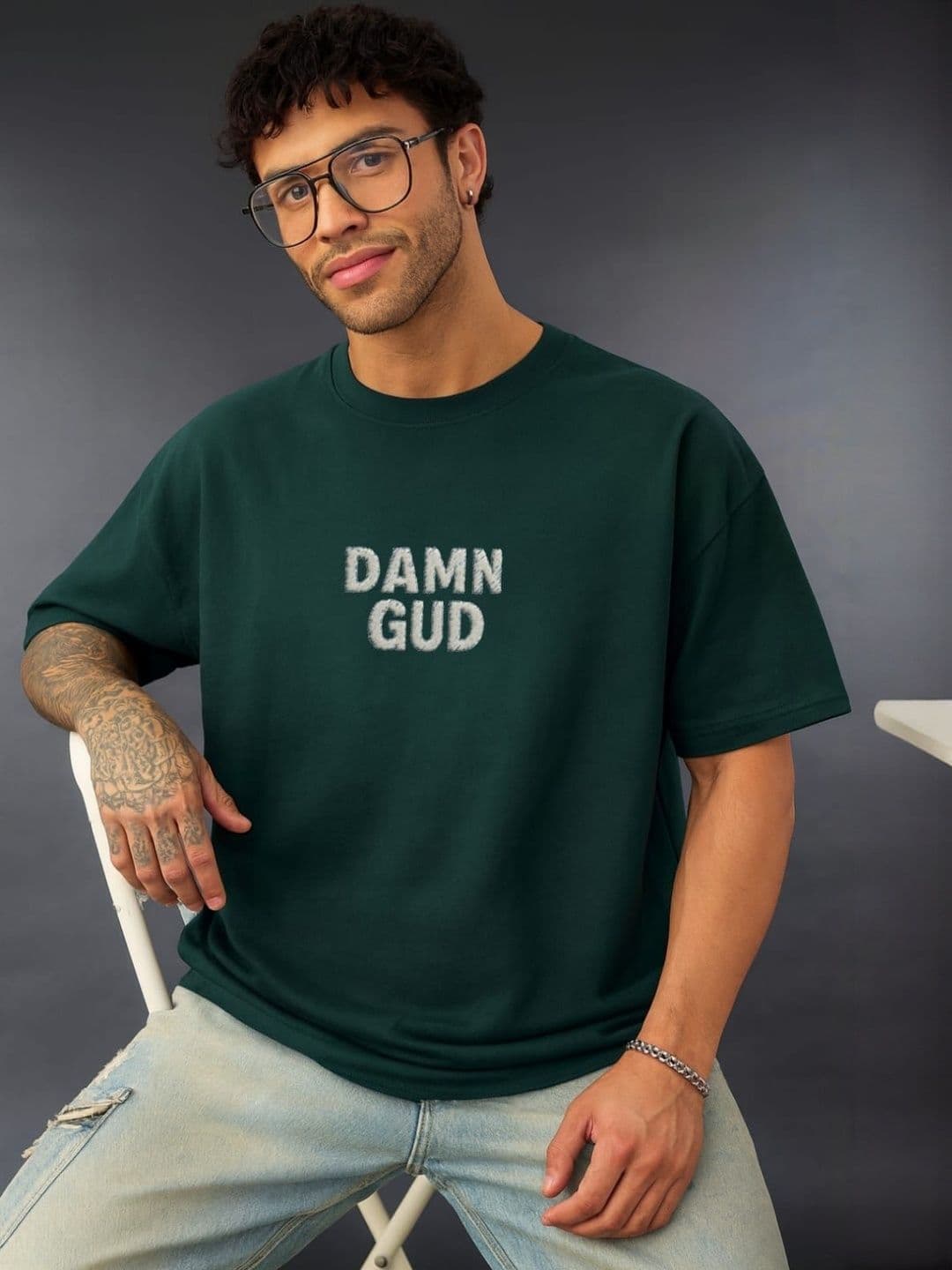 DAMN GUD DG Men Oversized Typography Printed Drop-Shoulder Sleeves Oversized T-shirt - view 1