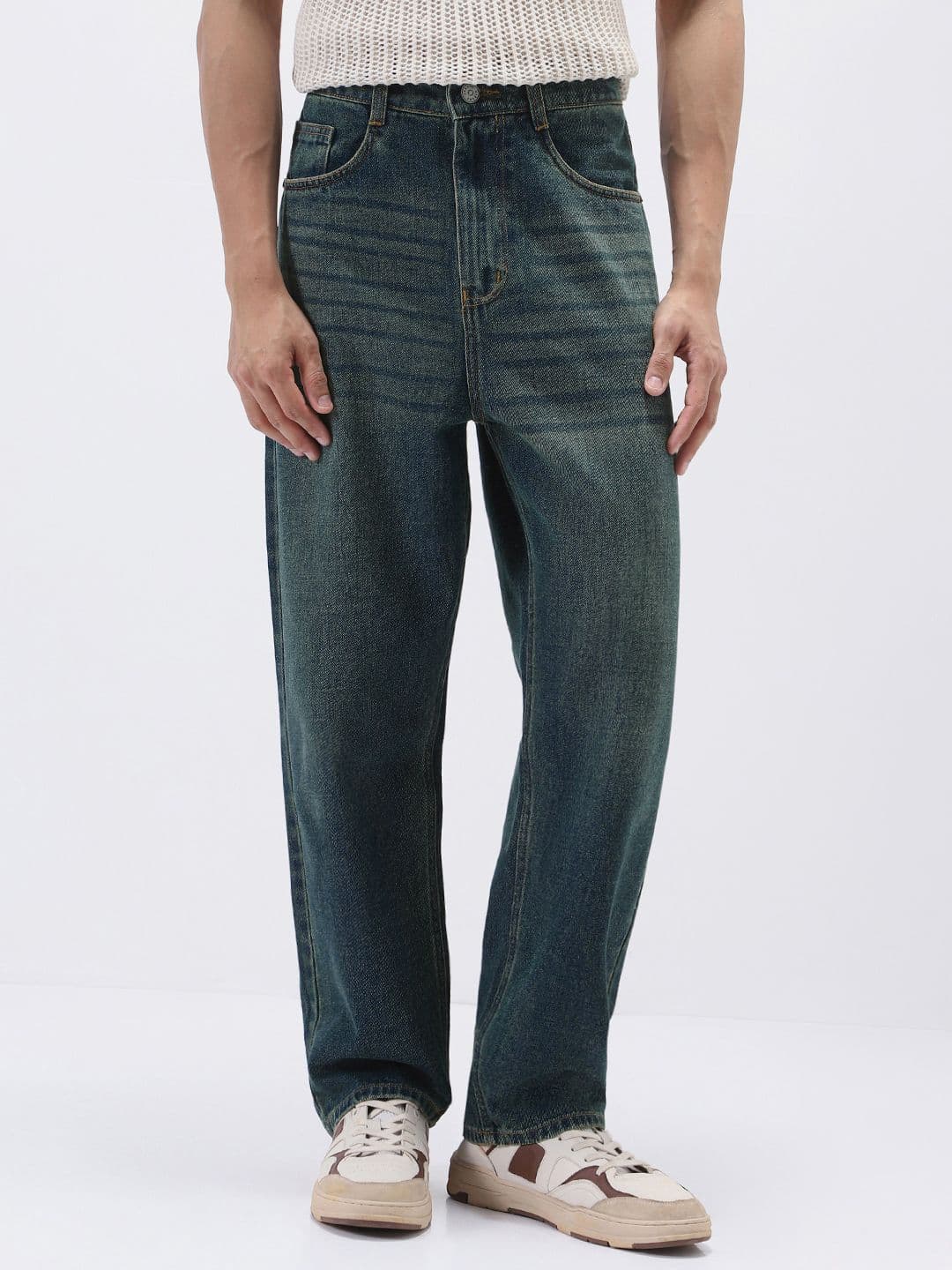 Urbano Fashion Men Denim Blue Loose Baggy Fit Heavy Washed Non-Stretchable Jeans - view 1