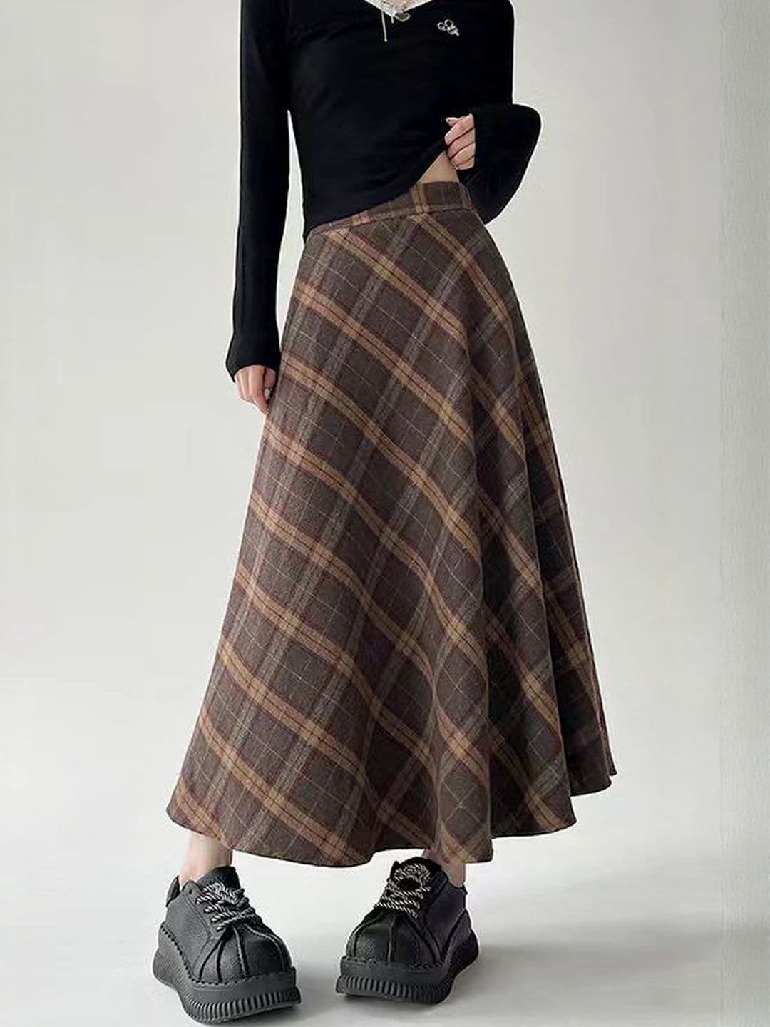 StyleCast x Revolte Checked Midi A-Line Skirts - view 1