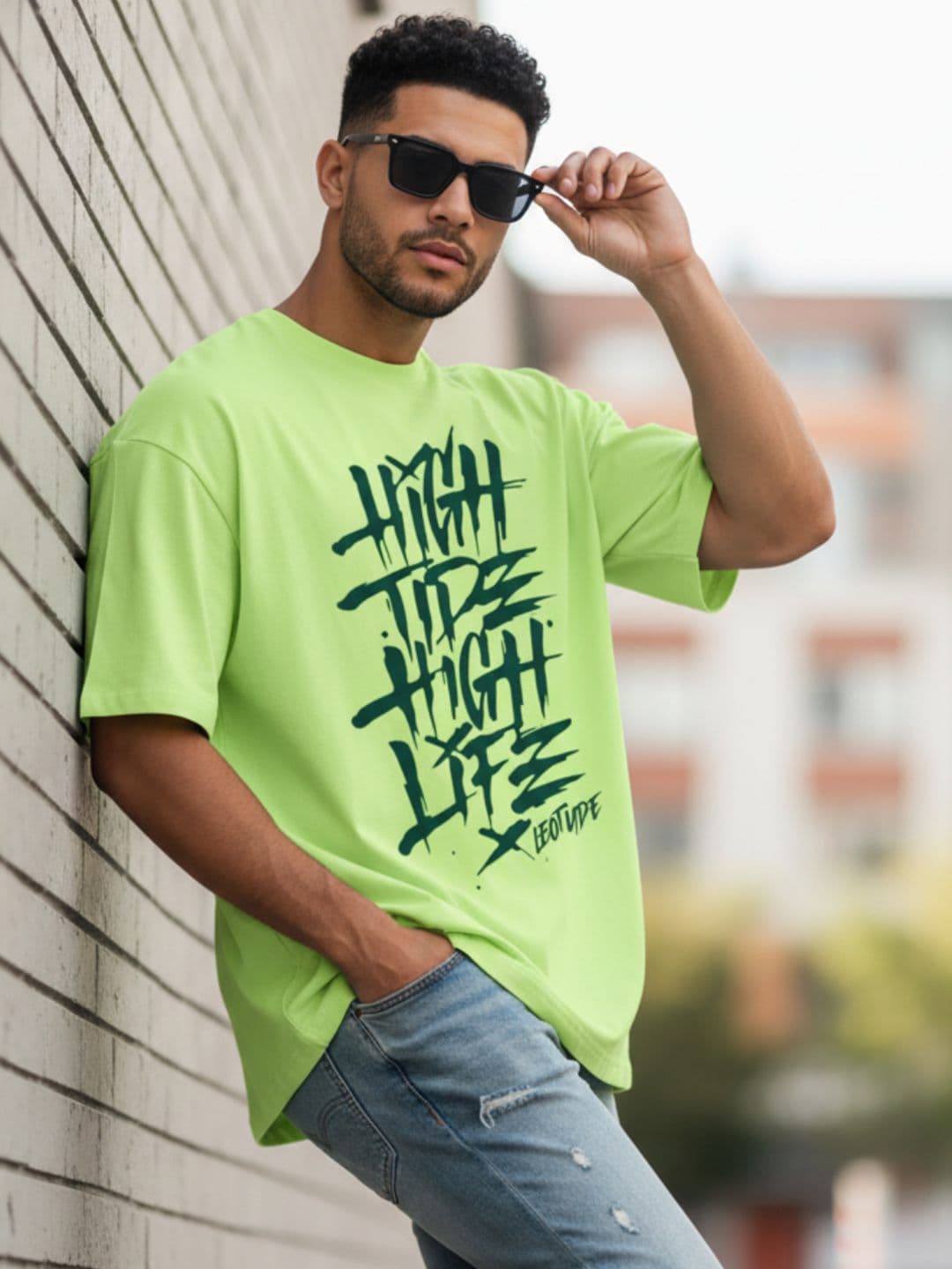 Leotude Typography Printed Round Neck Oversized T-shirt - view 1