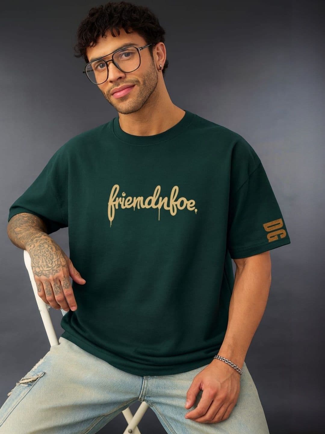 DAMN GUD DG Men's Oversized Typography Printed Drop-Shoulder Sleeves T-shirt - view 1