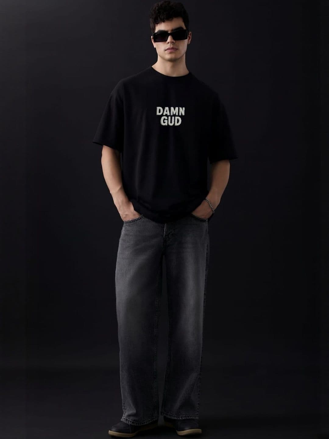 DAMN GUD DG Men's Oversized Typography Printed Drop-Shoulder Sleeves T-shirt - view 1