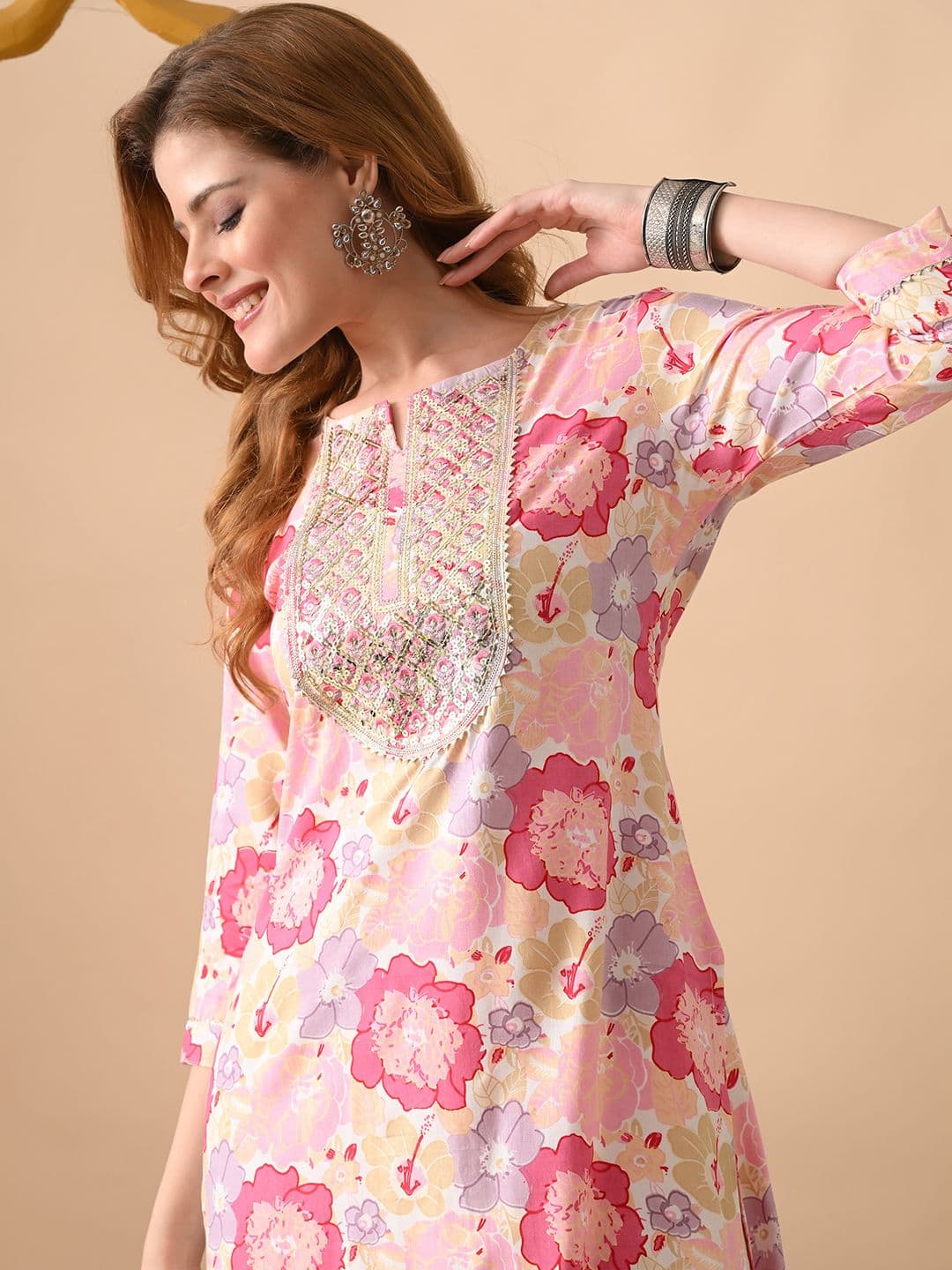 PHYSIL Women Floral Embroidered Thread Work Straight Kurta - view 1