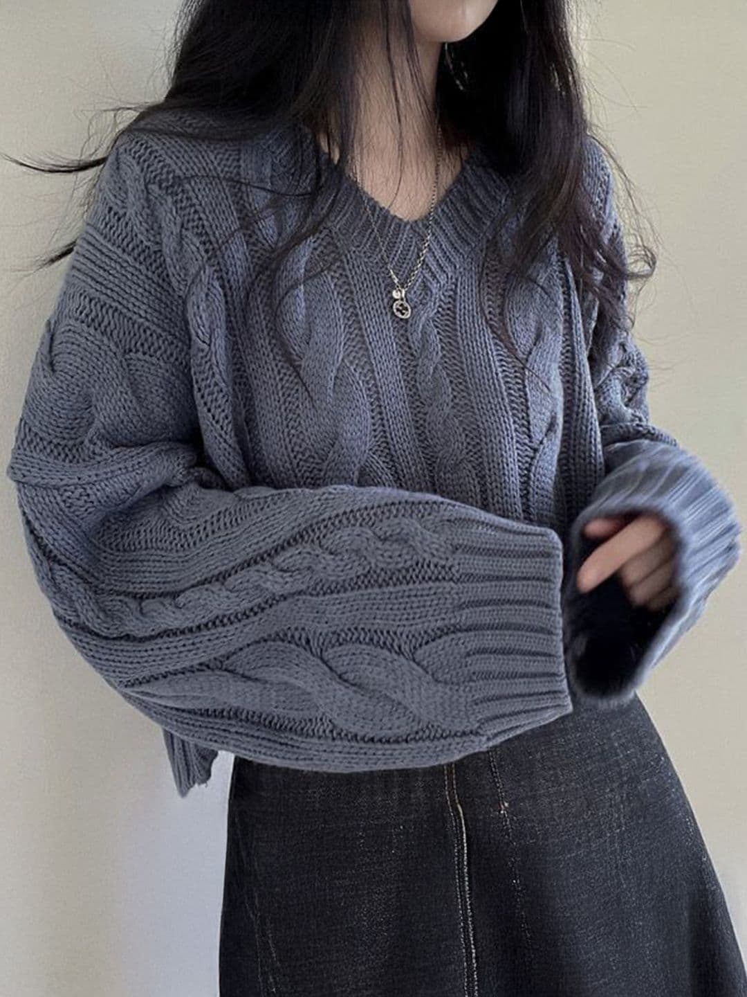 StyleCast x Revolte Self Design V-Neck Cable Knit Pullover - view 1