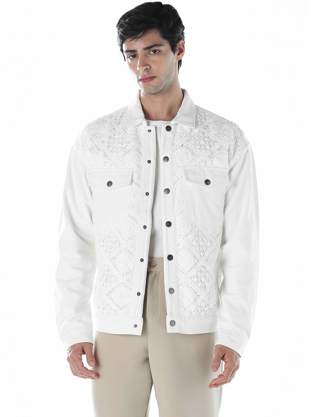 Jack & Jones Men Spread Collar Self Design Denim Jacket - view 1