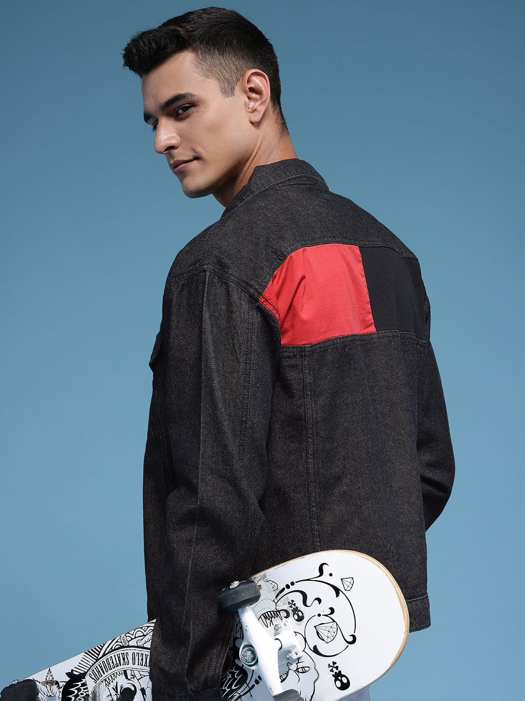 HERE&NOW Pure Cotton Colourblocked Denim Trucker Jacket - view 1