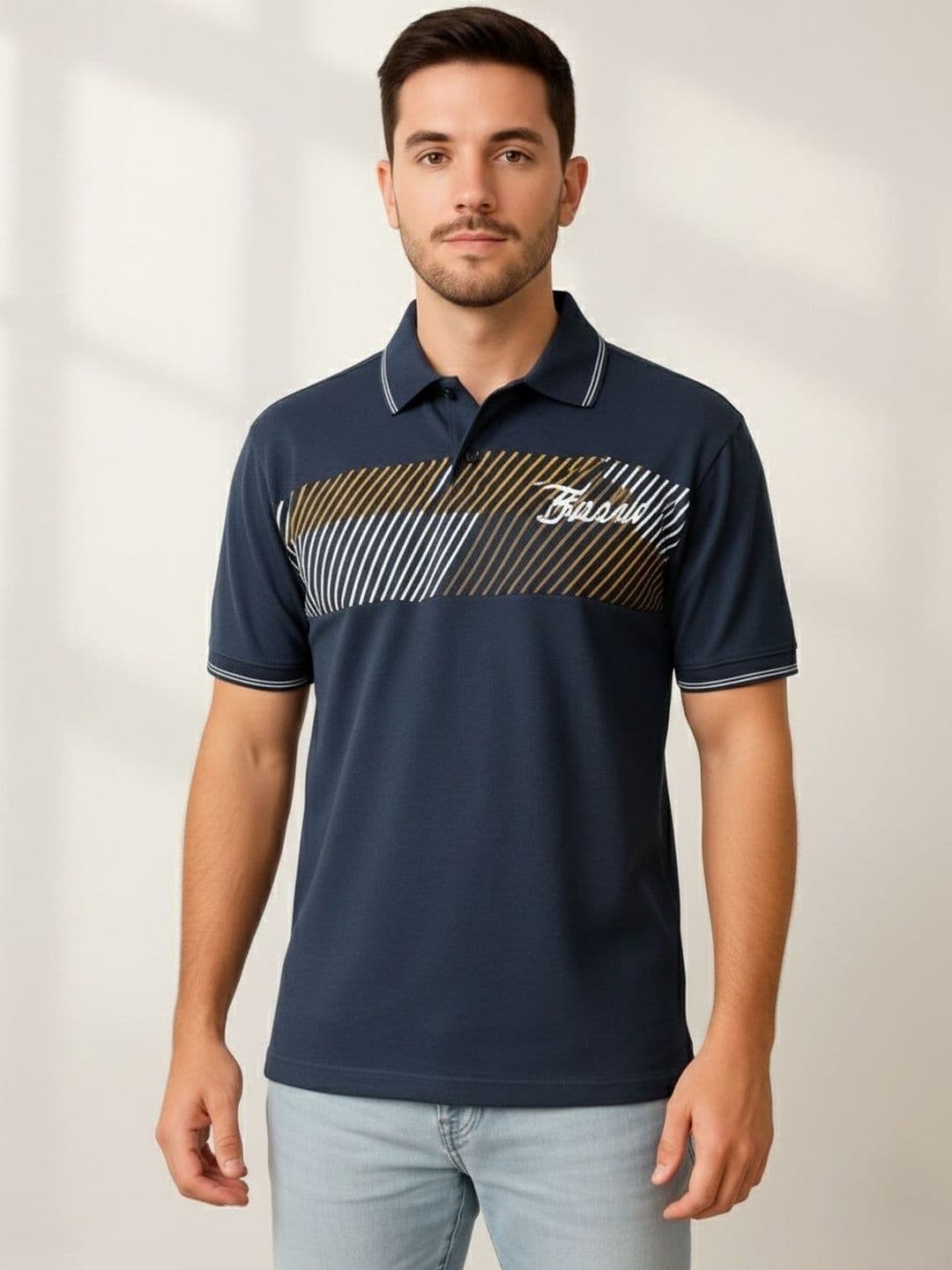 Dollar Men Striped Regular Fit Polo Collar Cotton Short Sleeves T-shirt - view 1